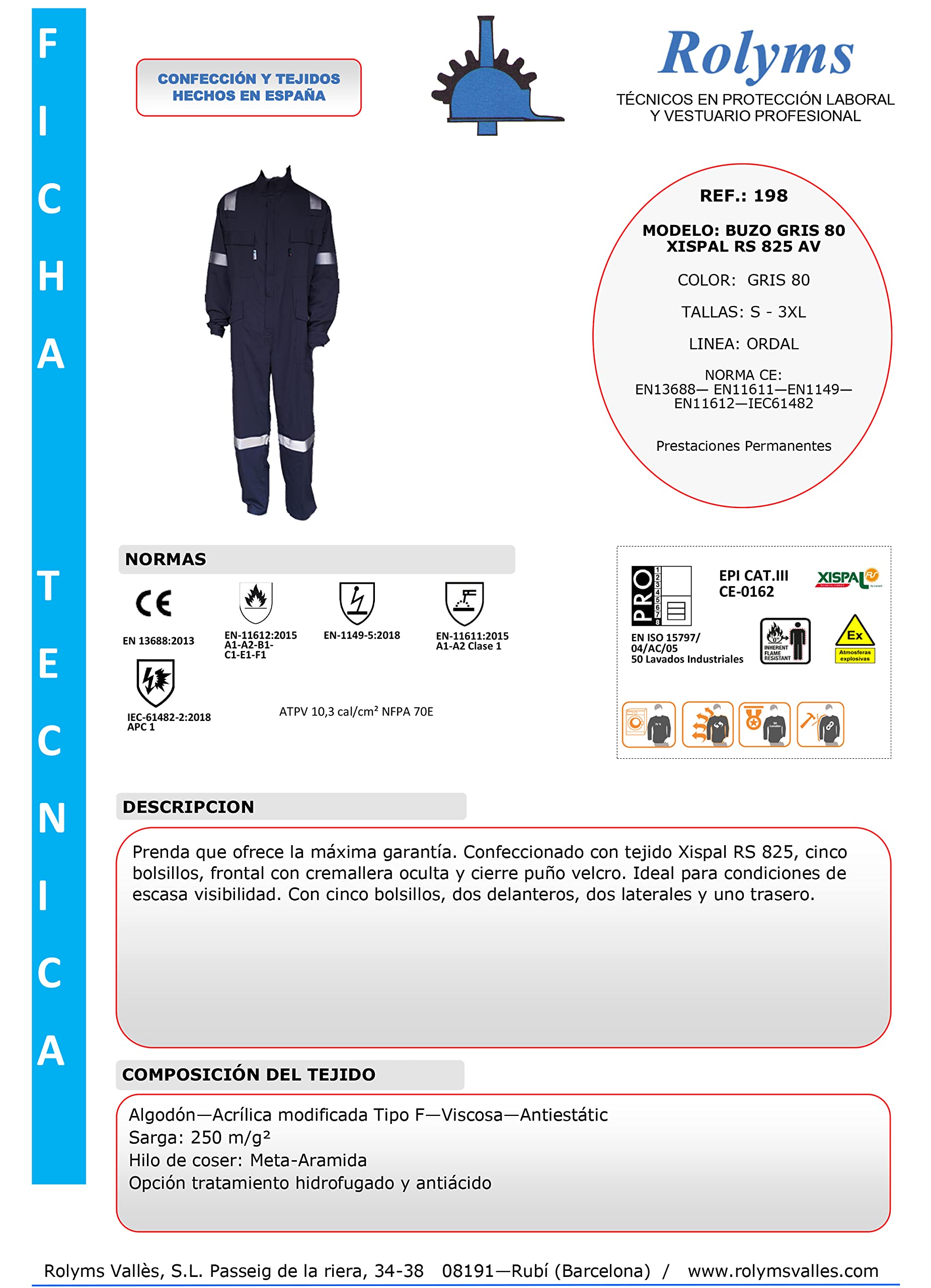 Buzo 825 “Eco” Alta Visibilidad, Ignífugo, Antiestático, Arco Eléctrico, Tejido Inherente, EPI Cat. III