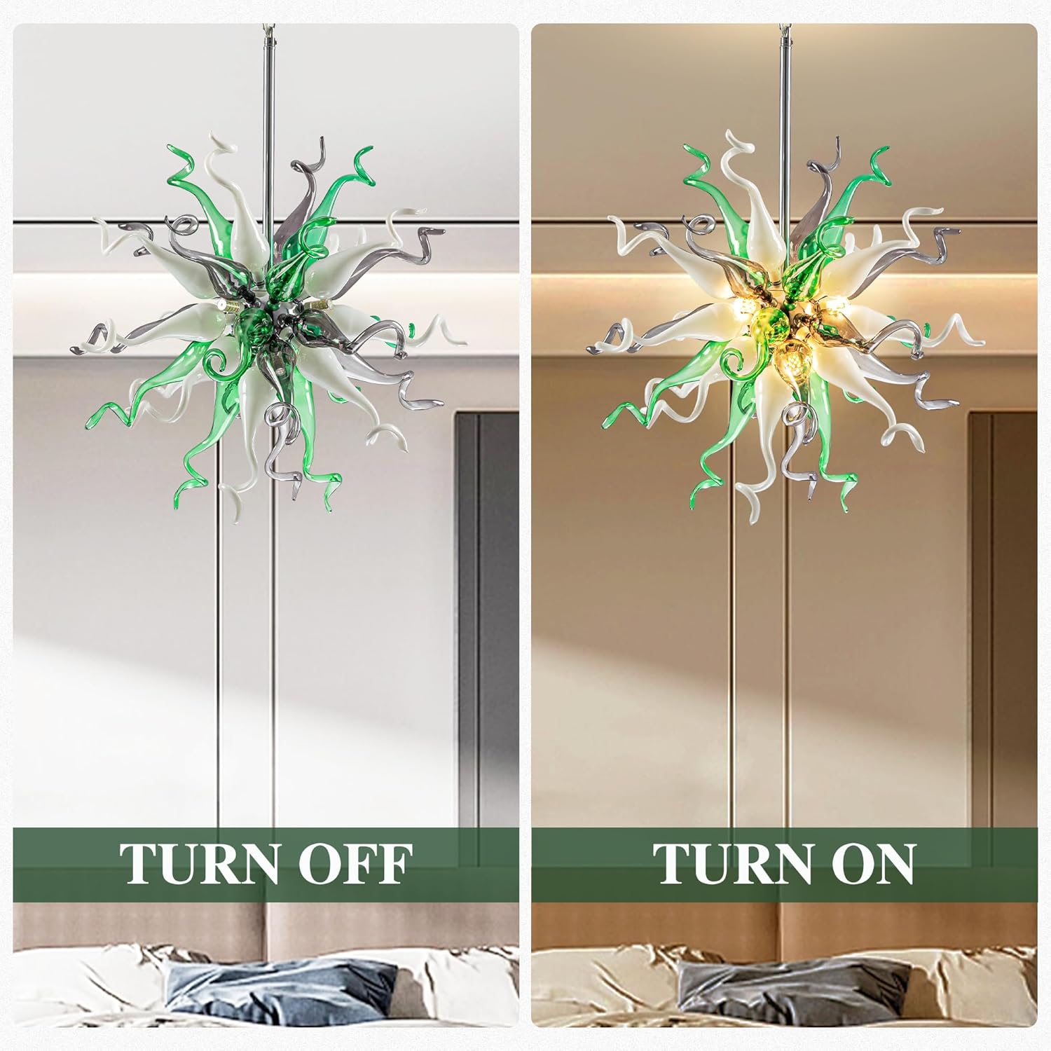 Modern Glass Chandelier,Hand Blown Glass Pendant Lights Kitchen Island Dining Room LED Ceiling Light Fixture