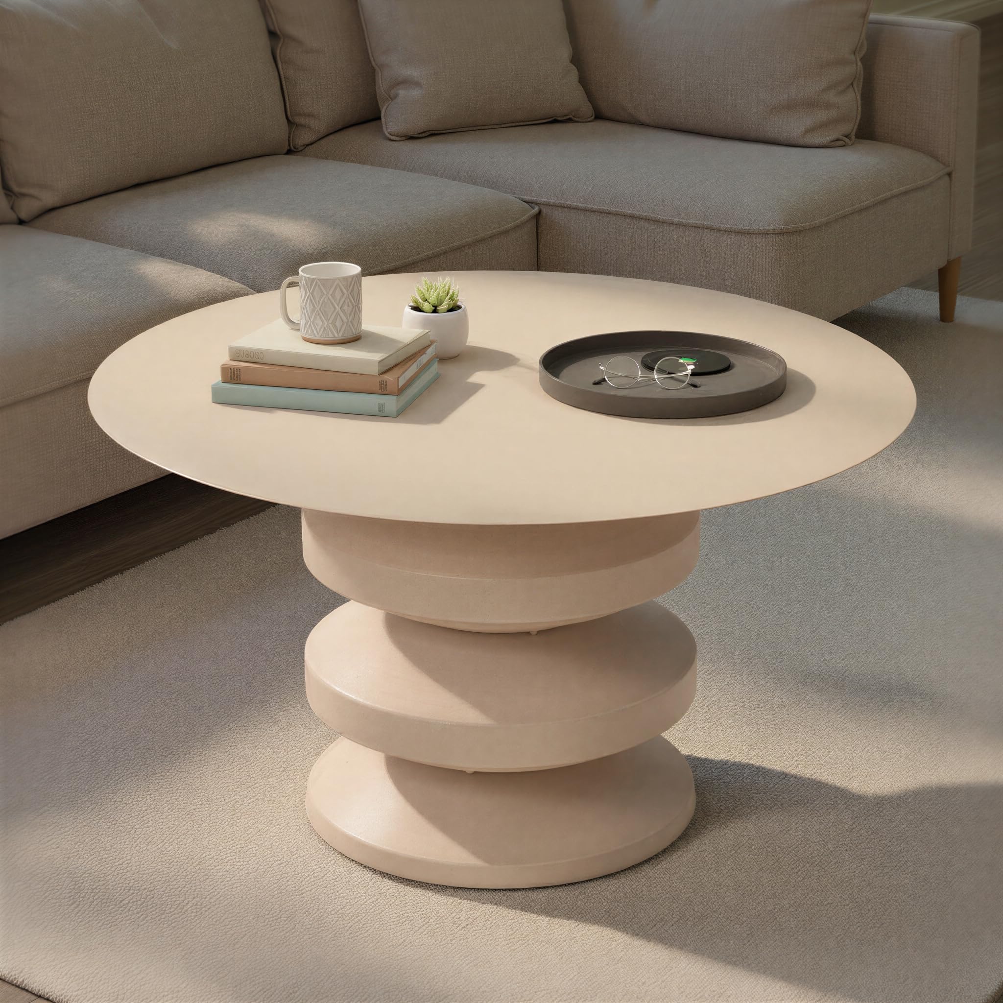 Creative Co-Op Metal Accordion Coffee Table, Beige