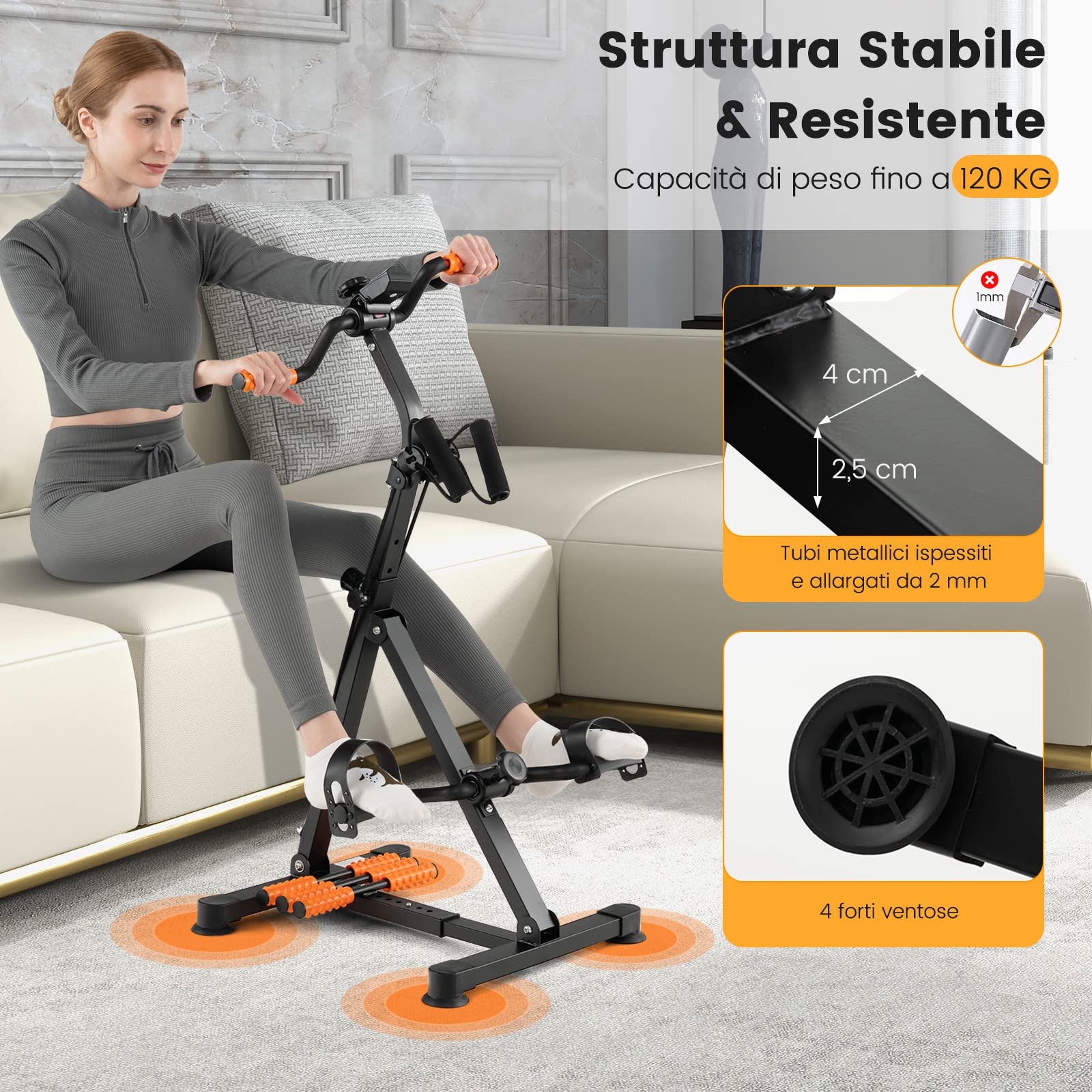 COSTWAY Cyclette a Pedali, Macchina per Fitness Mani, Braccia, Gambe e Ginocchia con Massaggio e Monitor LCD, Altezza e Lunghezza Regolabili