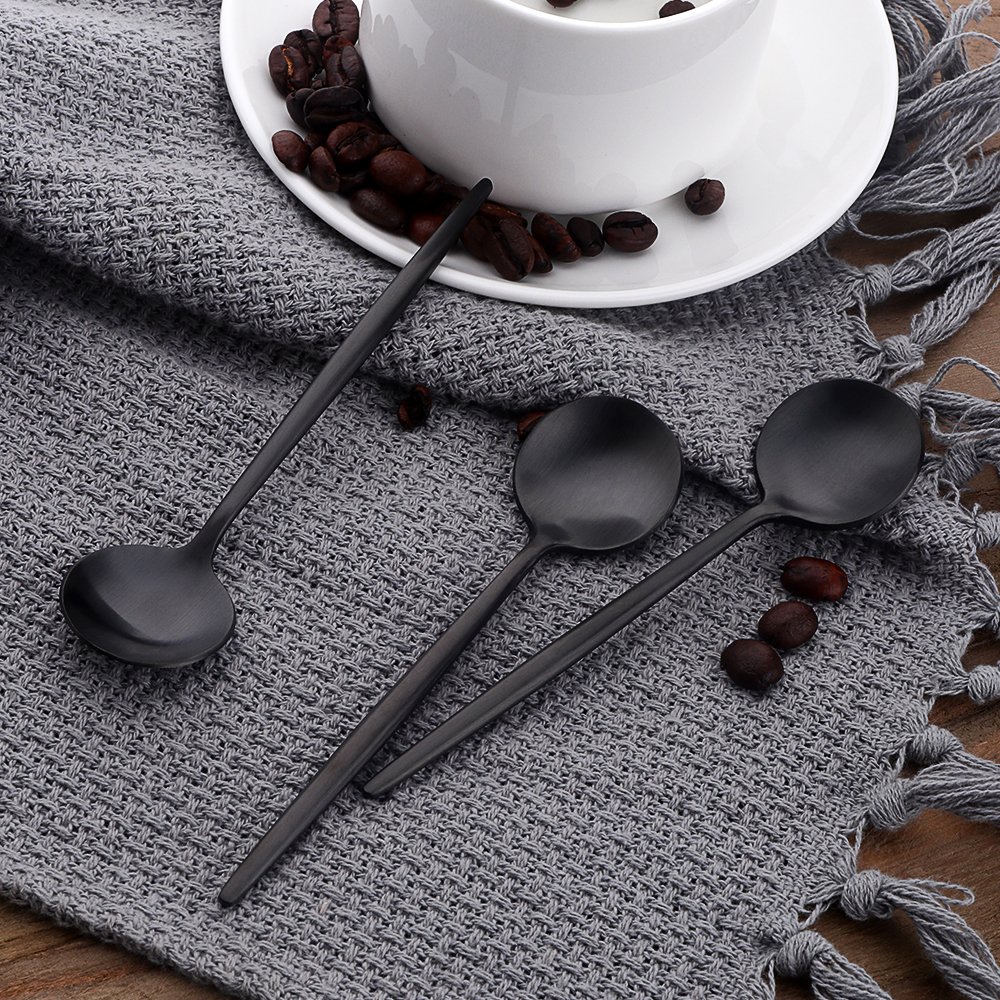 Cucharas de té de Acero Inoxidable Negro Cucharillas de café pequeñas, Longitud 12 cm / 4.7 Inch Mini Cucharas Postre 10 Piezas Cucharilla pequeña negra