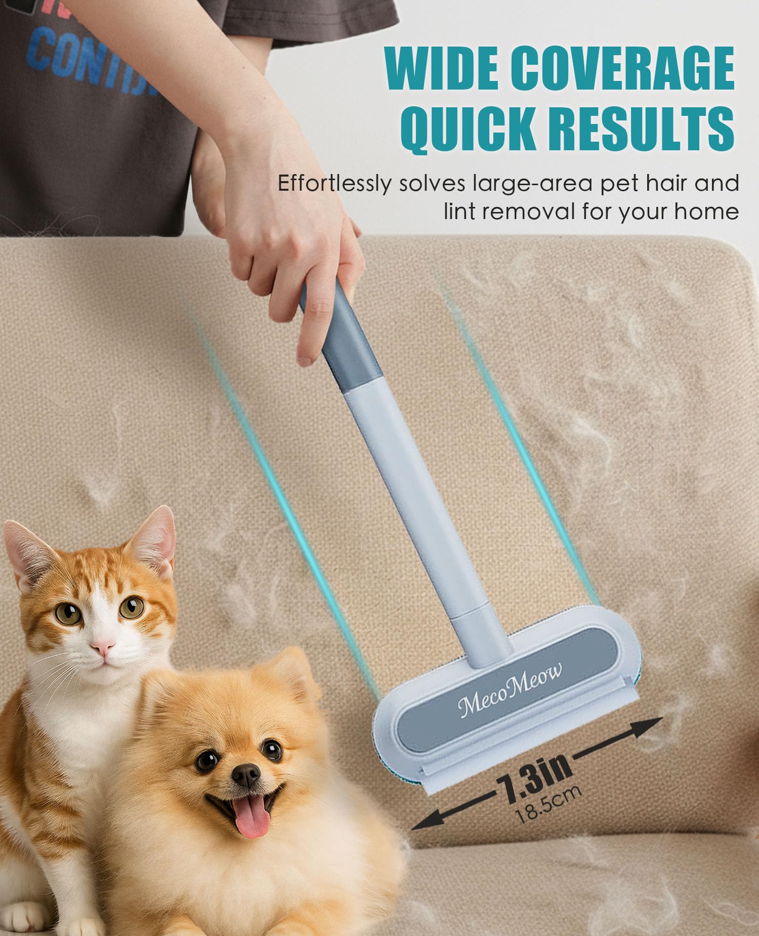 MecoMeow Pet Hair Removal Brush for Couch, Durable, Reusable, Washable Lint Cleaner for Dog and Cat Hair, Gentle on Furniture, Effective on Carpets, Clothing, Bedding-Basic