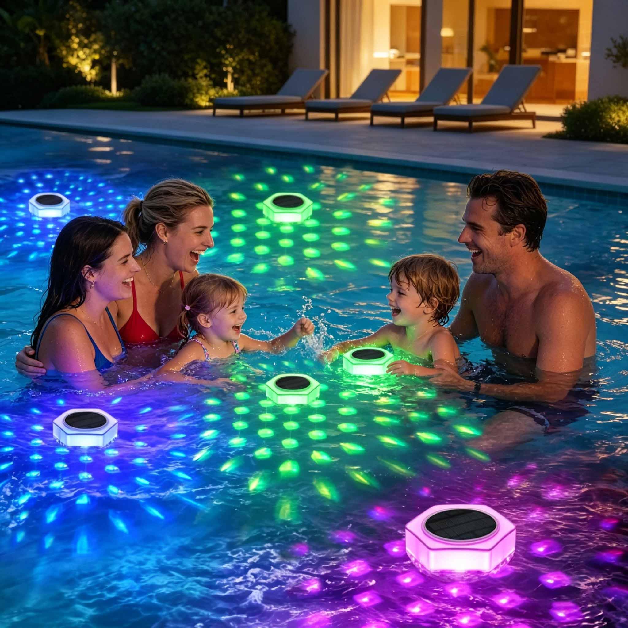 Cozymeow Lumiere Piscine Lampe avec Télécommande, Lampe Piscine LED Etanche Flottante Hors Sol 7 Couleurs 3 Modes IP68 Étanche, Boule Lumineuse Piscine Solaire pour Étang Spa Jardin Fête, 2 Pièces