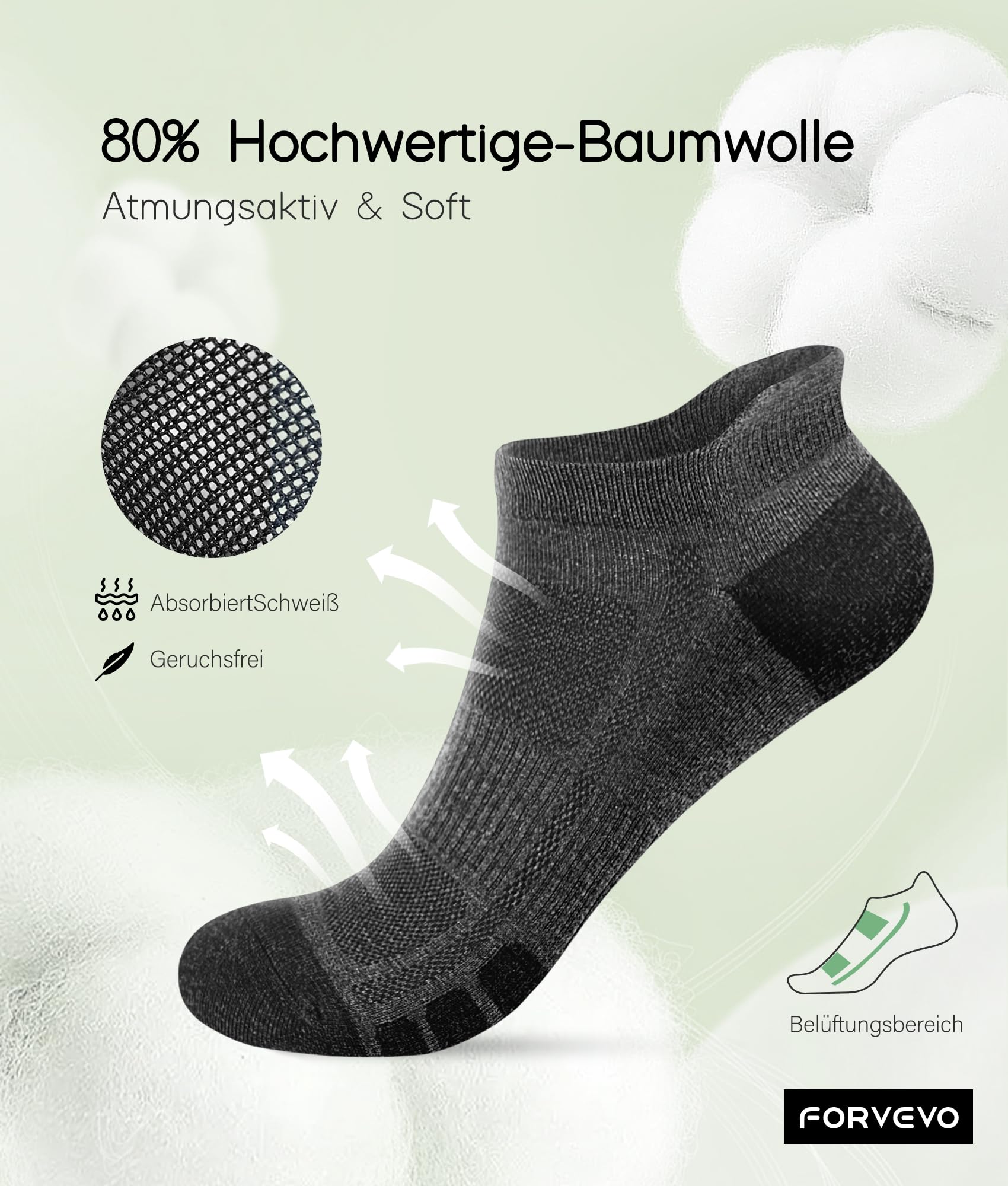 FORVEVO Chaussettes Homme Femme 10 Paires, Chaussettes de Sport en Coton Respirant Running