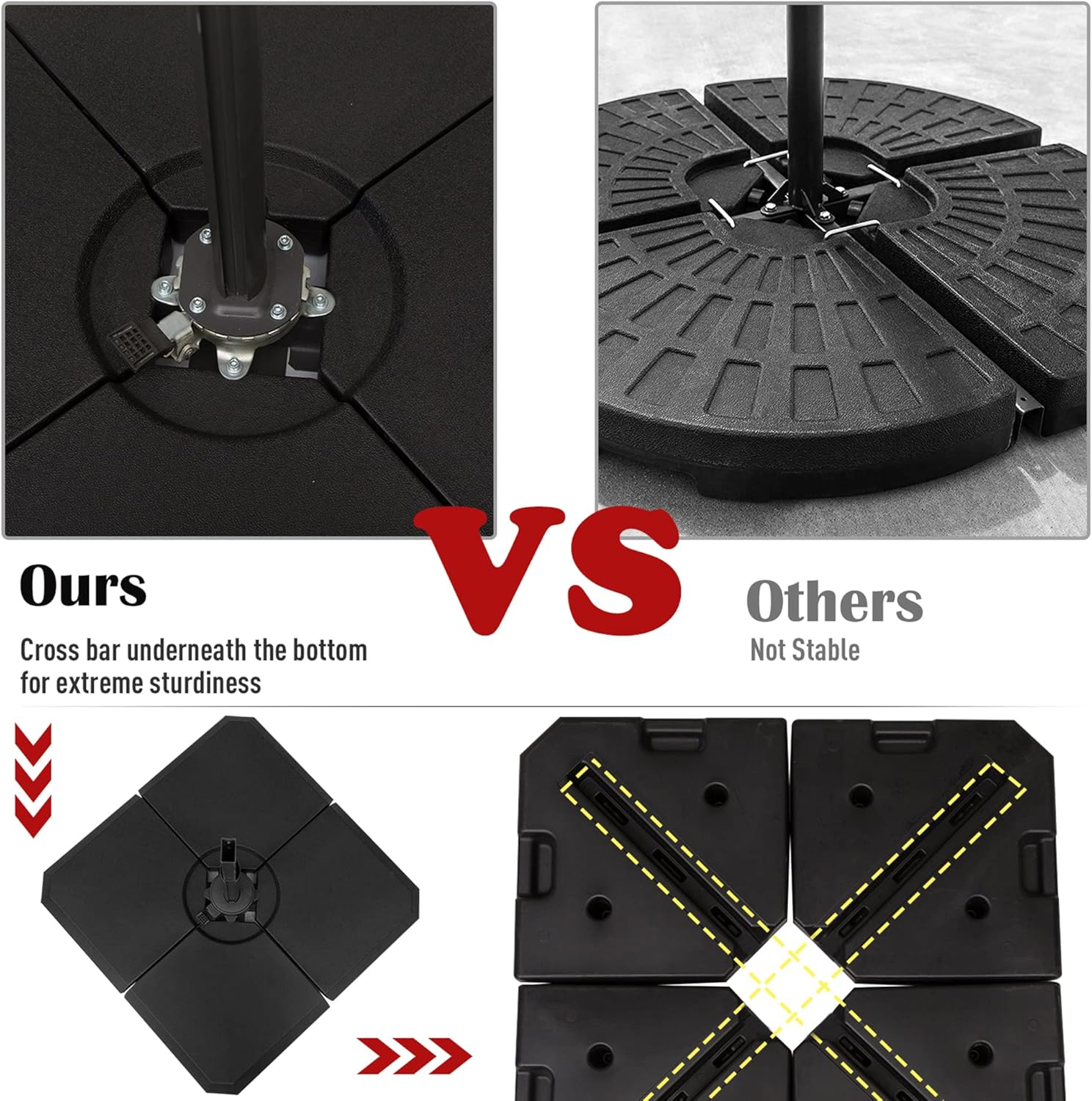 Outsunny 4-Piece Heavy Duty Cantilever Offset Umbrella Stand Base Weight, 264 lb. Capacity, Easy to Fill with Water or Sand