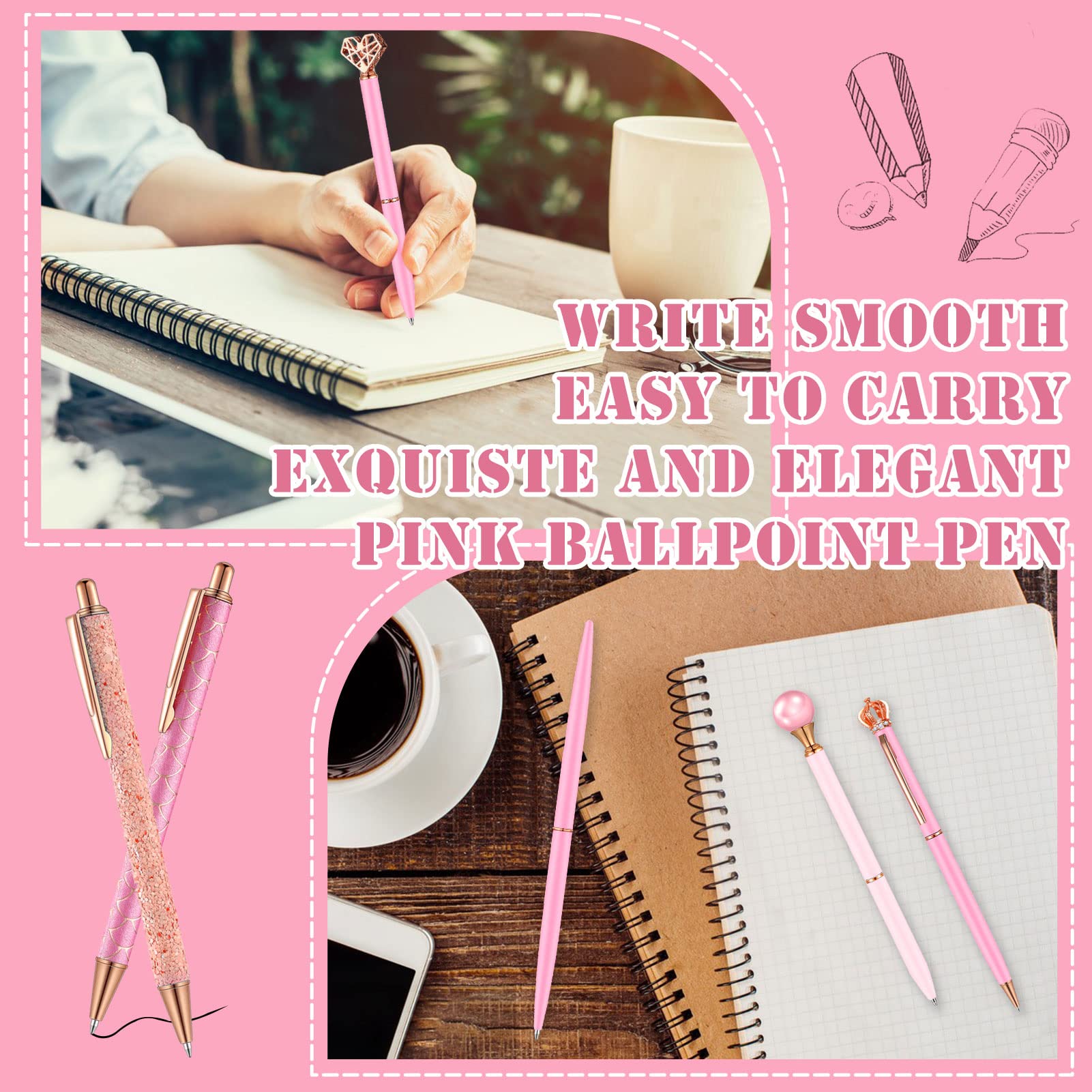 6 PCS Ballpoint Pens, Diamond Gold Glitter Pen, Cute Nice