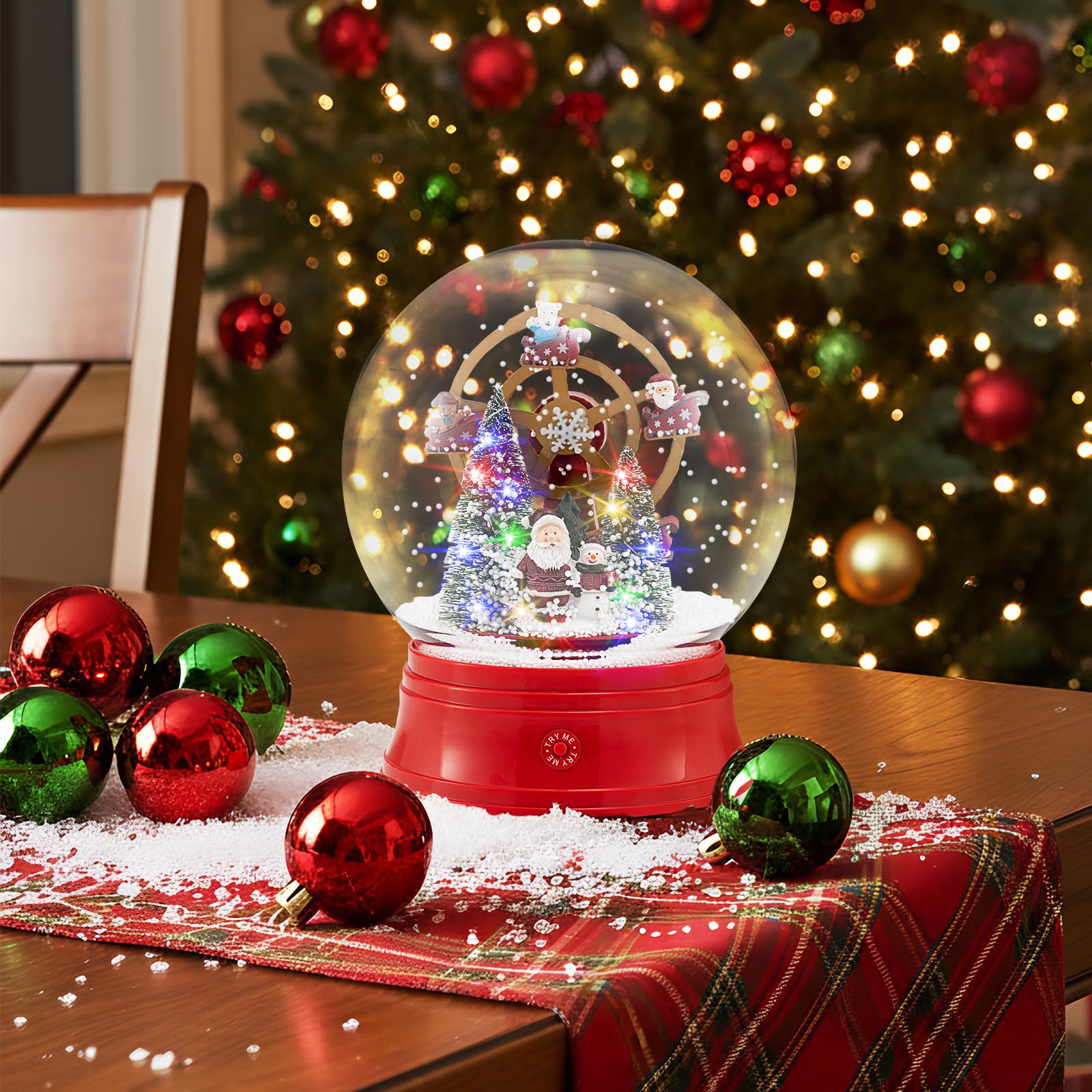 COSTWAY 150 CM Lampione Natalizio Musicale, Lampada Festiva con Lanterna a Globo di Neve Attivata dal Suono, Albero di Natale, Babbo Natale, Soldato e Scatole Regalo (Modello 4)