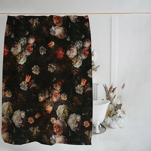 Miniatura 2 de Cortina de ducha de mezcla de lino y algodón con dobladillo bohemio con volantes, color blanco y gris, para baño, 72 x 72 pulgadas, 12 ganchos