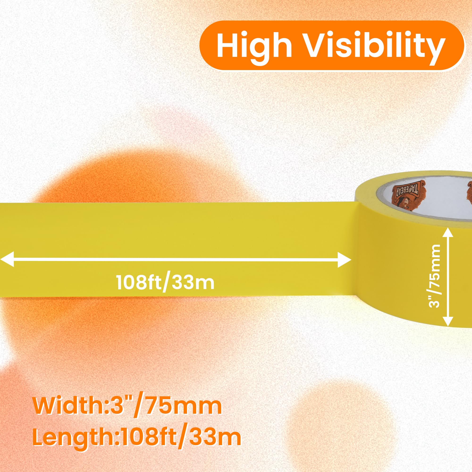 TAPEBEAR Floor Tape Yellow Vinyl Tape 75mm x 33m - Image 2