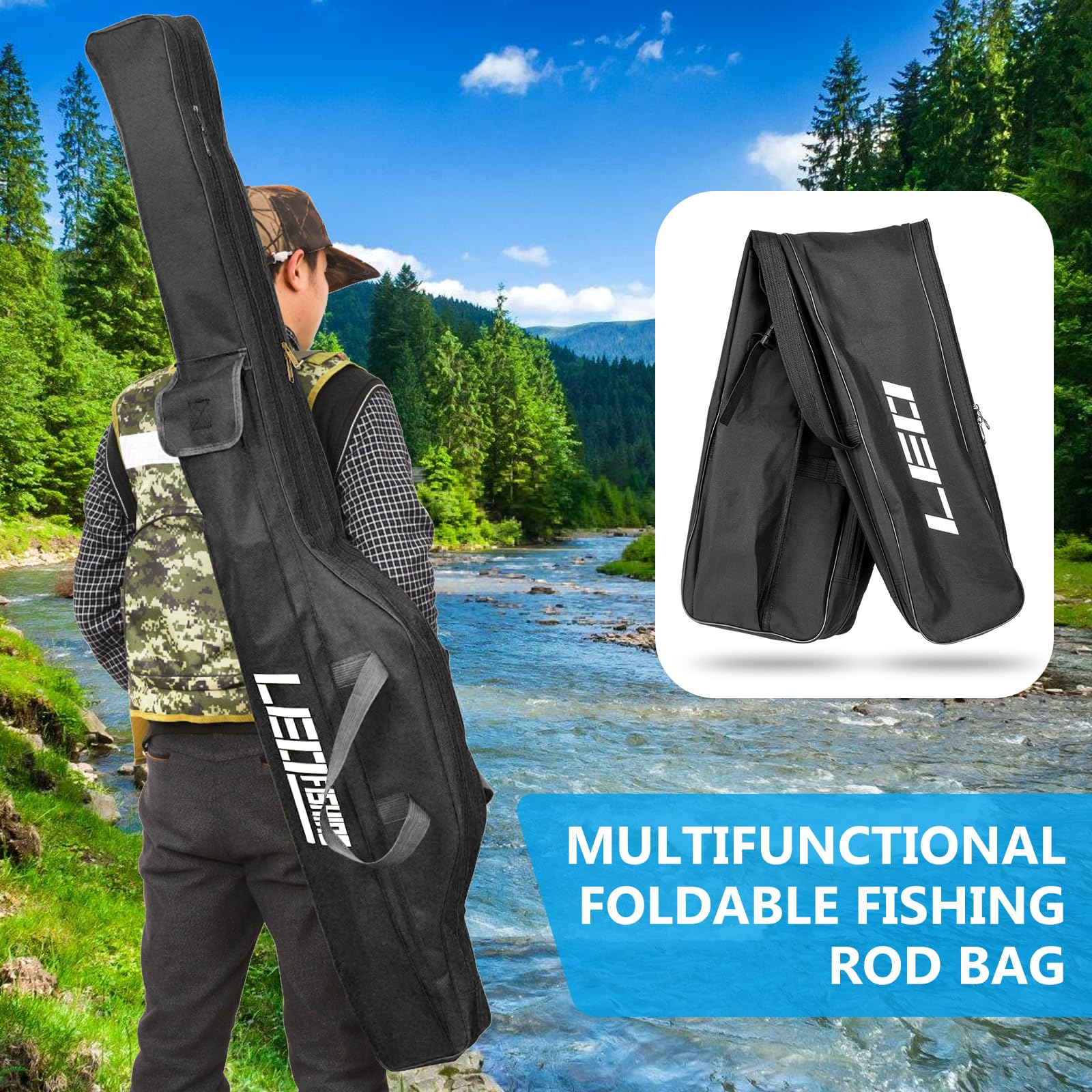 Bolsa De Pesca, Bolsas De Caña De Pescar 3 Capas, 150cm Plegable, Accesorios Para Equipo De Pesca(Negro)