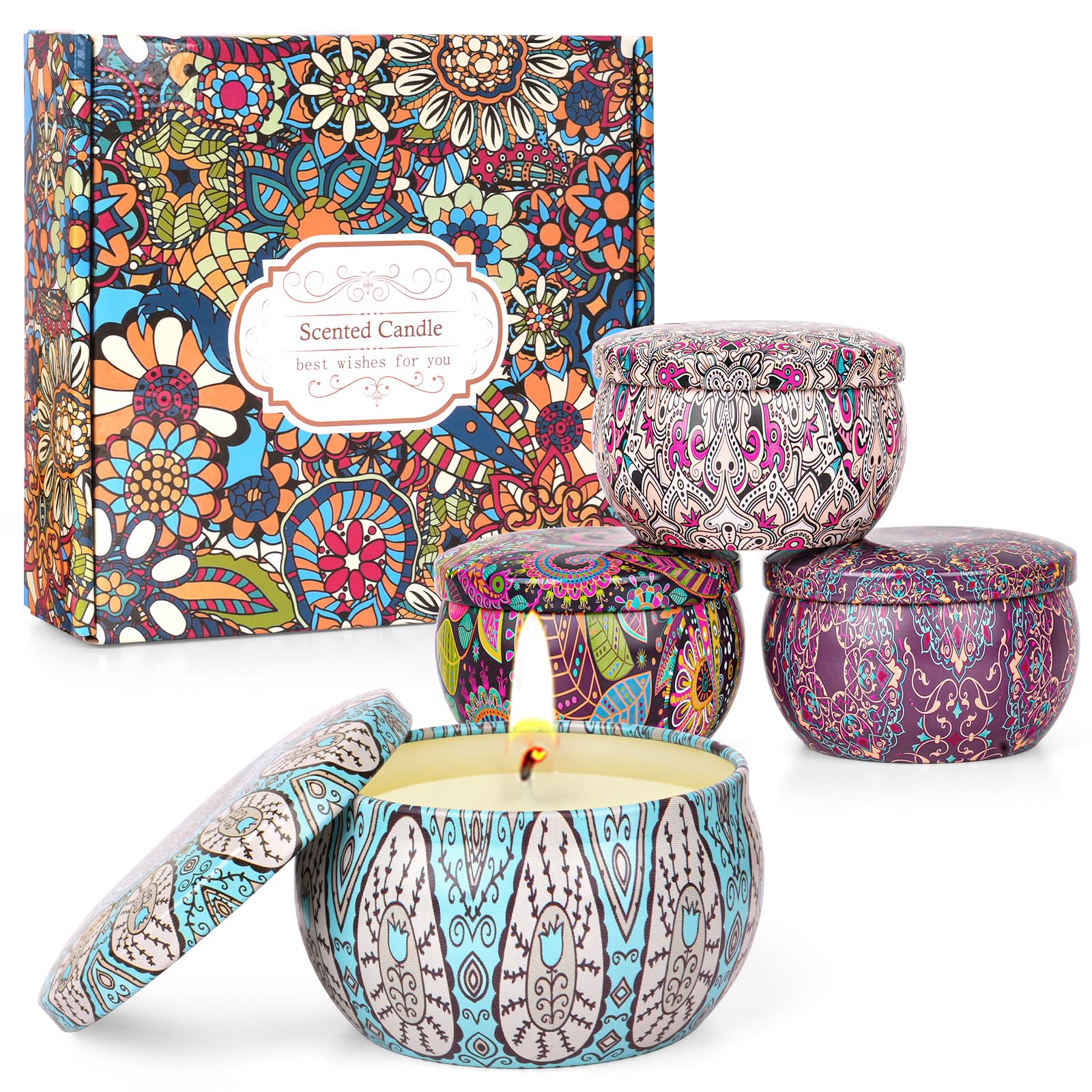 Candles Gifts for Women, 4 Packs Soy Wax Scented Candle Set for Women, Natural Fragrance Aromatherapy Candles Gifts for Birthday Christmas Mothers Day, Thanksgiving Day, Birthday, Valentine's Day