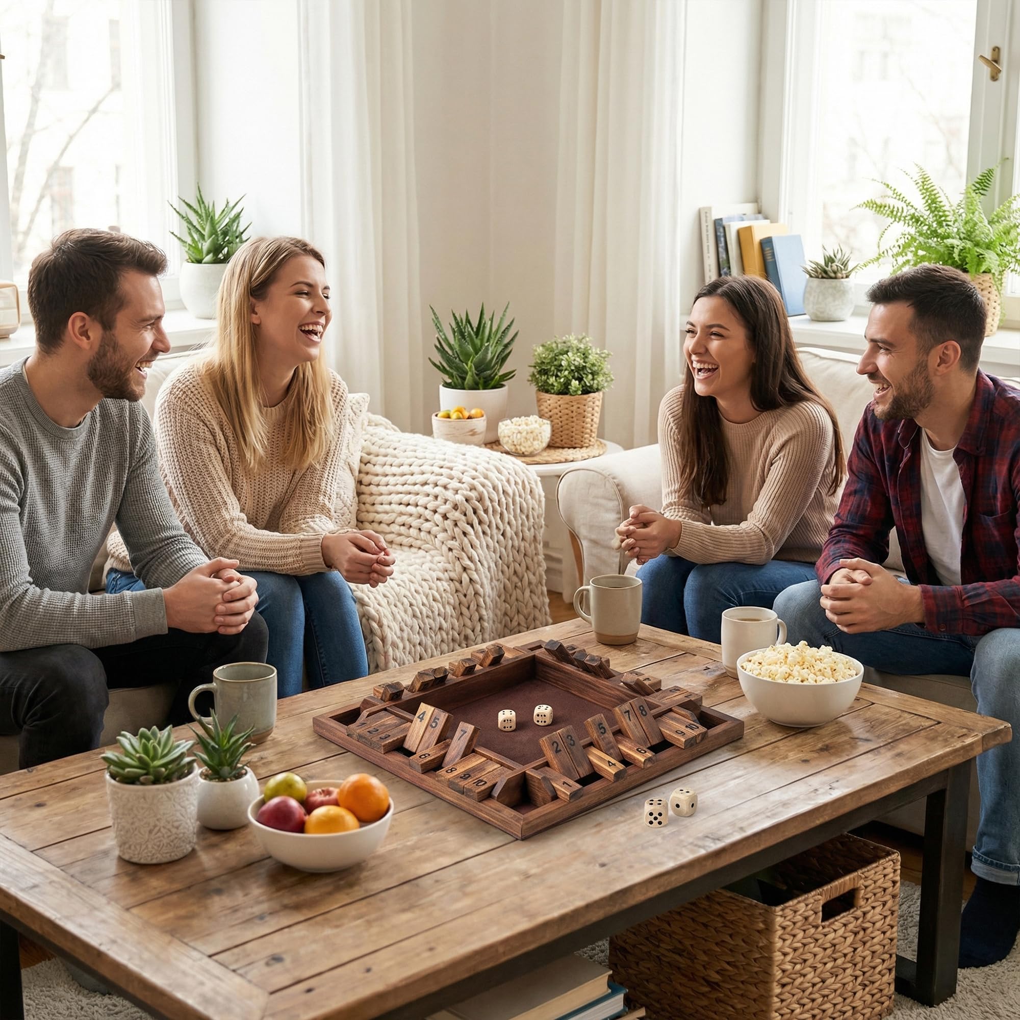 GOPLUS Juego de Datos Shut The Box, Juego de Mesa de Madera de Pino con 2 Dados para 2-4 Jugadores, Cierra la Caja, Juego Matemático de Mesa Familiares y Viaje, para Niños y Adultos (Marrón)