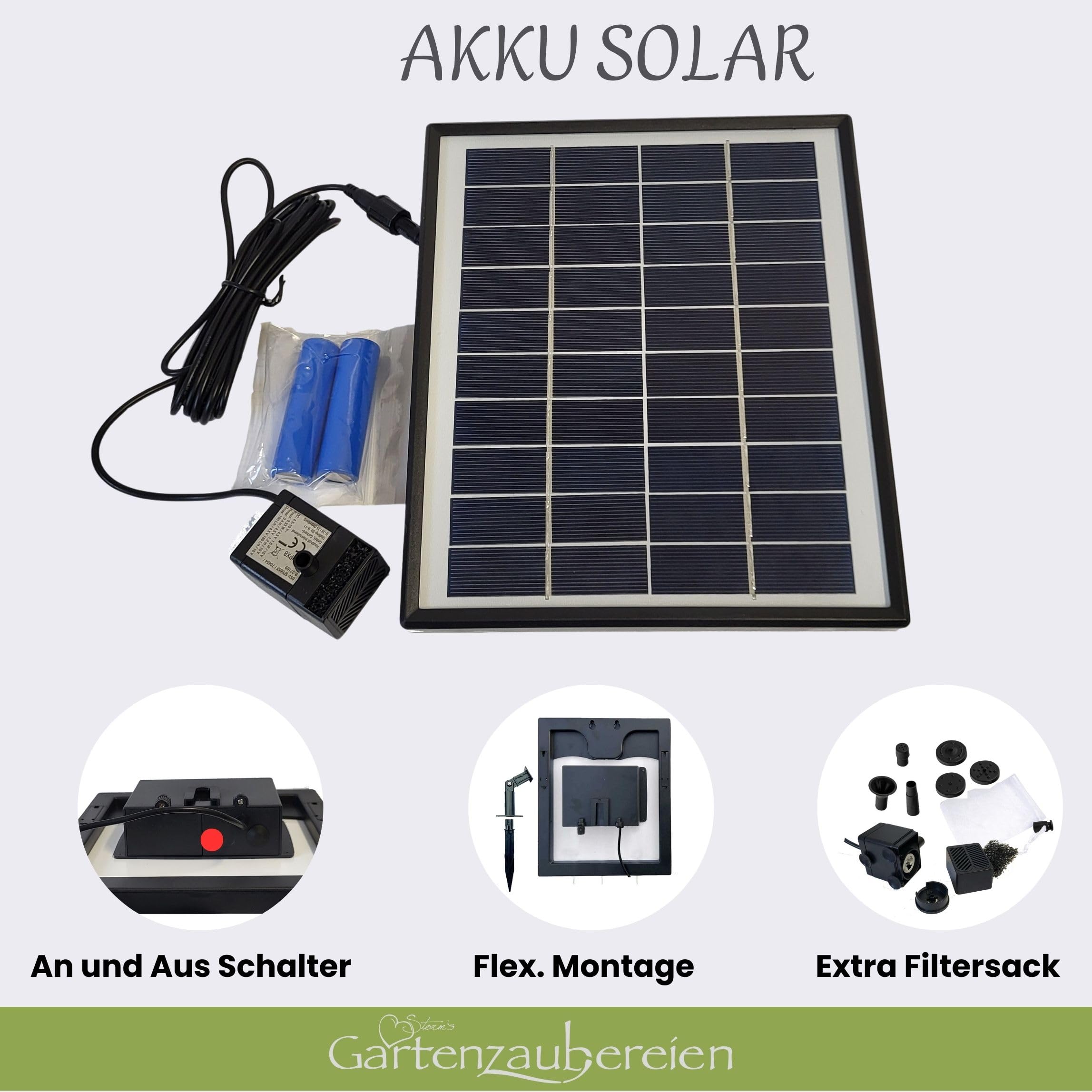 Storm's Gartenzaubereien Wasserspeier Frosch mit Akku Solarpumpe 16cm aus Keramik Laufzeit ohne Sonne 4-5 Stunden