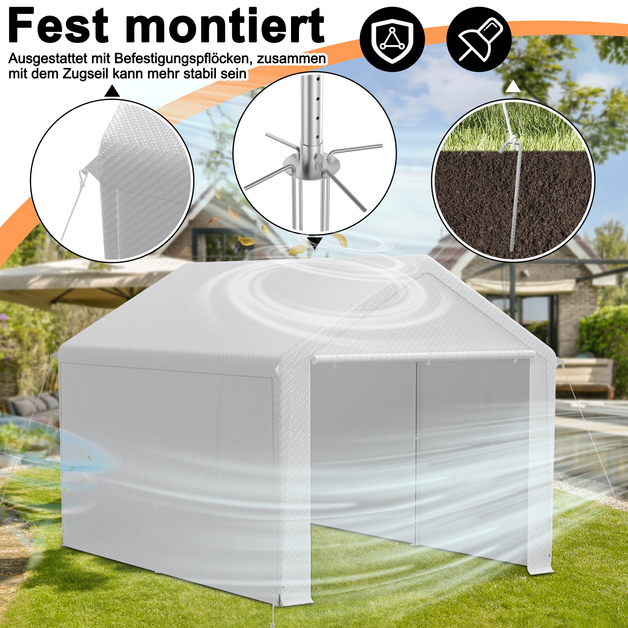 FIVMEN Casetta per attrezzi da giardino 12 m³ PE pareti laterali rimovibili resistente all'inverno bianco