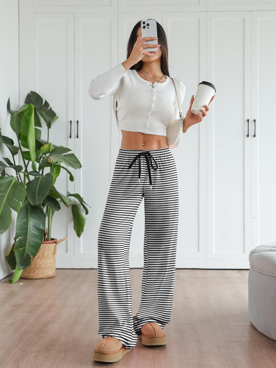 Aoulaydo Women's Wide Leg Lounge Pants Low Rise Baggy Pajama Bottoms with Pockets Y2K Pjs Bottoms - Image 3