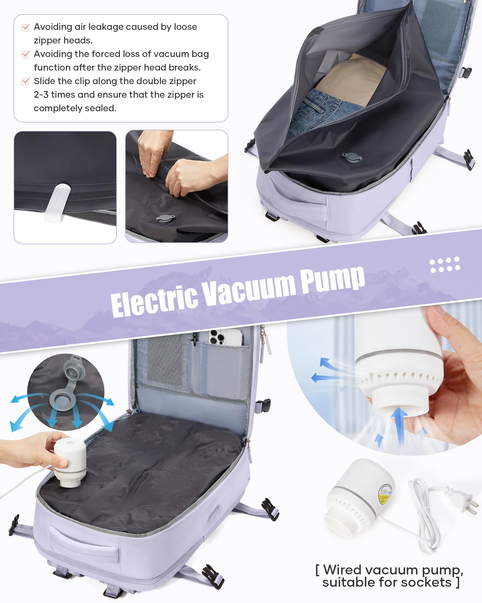 SZLX Zaino Ryanair 40x30x20 Sottovuoto Zaino da Viaggio 40x30x20 Wizzair Bagaglio a Mano 40x20x25 Borse da Cabina per Easyjet 45x36x20 Donna con USB Adatto a PC da 14 Pollici, Valigia con Sottovuoto