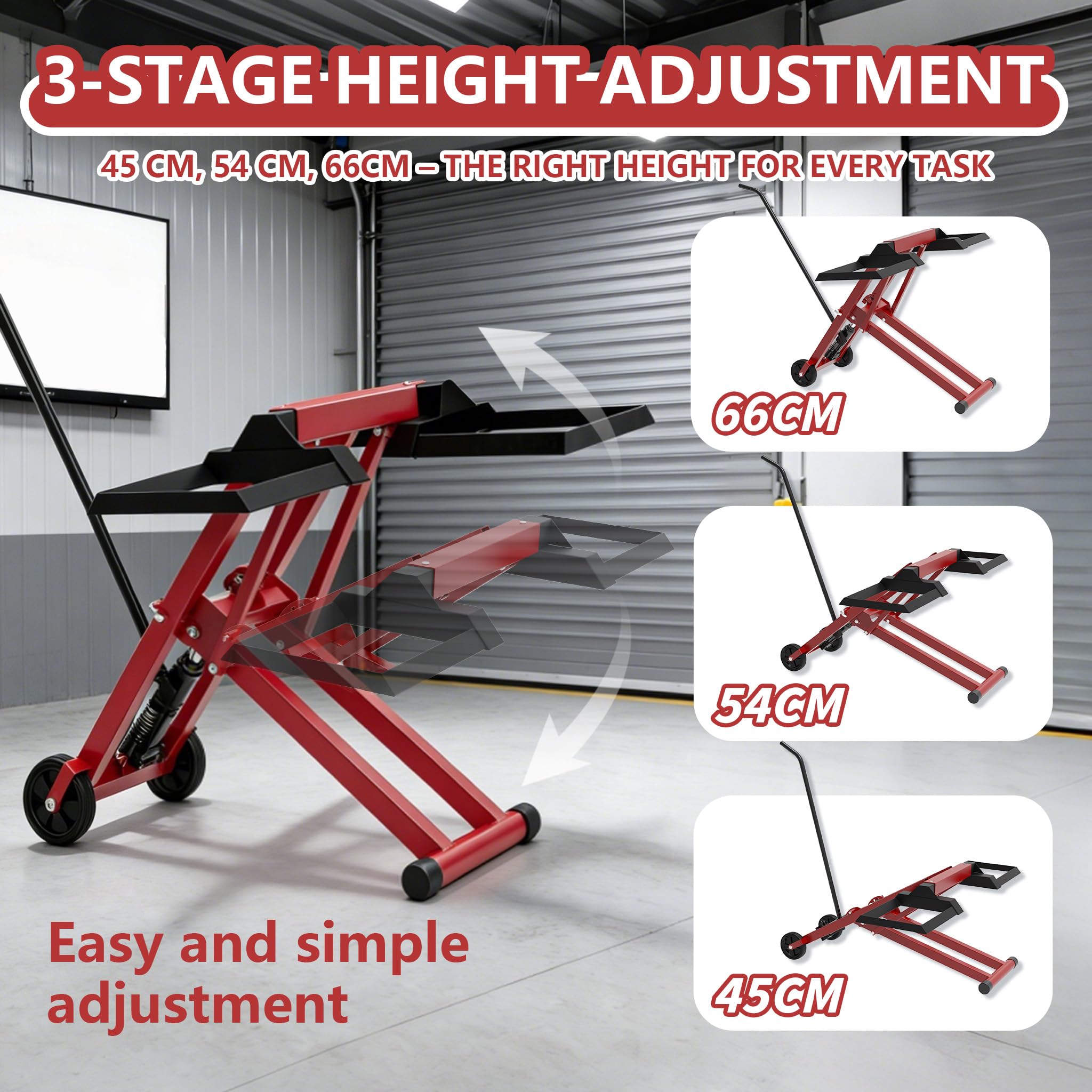 UISEBRT 3 in 1 Hydraulik-Heber, Mobile Hebebühne mit 3 verstellbare Höhen bis 65.5 cm,Quad Hebebühne mit hydraulischem Wagenheber,Motorradheber bis 227 kg für ATV, Rasenmäher, Motorräder