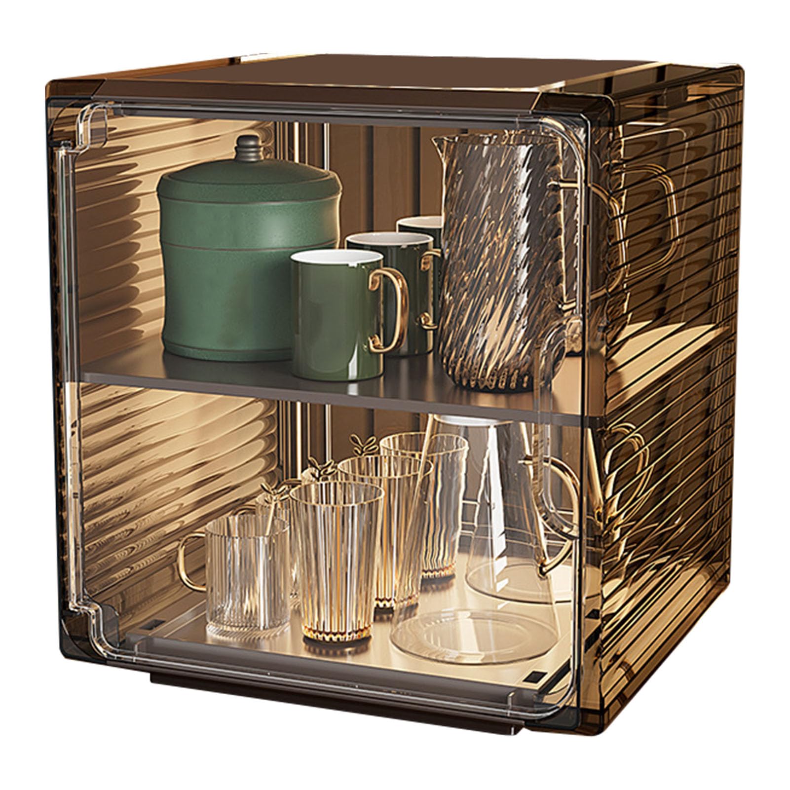 Estante de Almacenamiento de Tazas, Caja organizadora apilable de plástico Transparente a Prueba de Polvo para gabinete, Escritorio, Oficina, Sala de Estar, diseño de Lujo Ligero (Negro Medio)