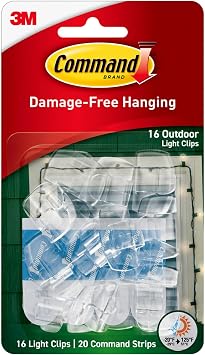 Command Damage Free Hanging Light Clips with Adhesive Strips, No Tools Mini Wall Hooks for Hanging Decorations in Living Spaces, 16 Clips, 20 Strips