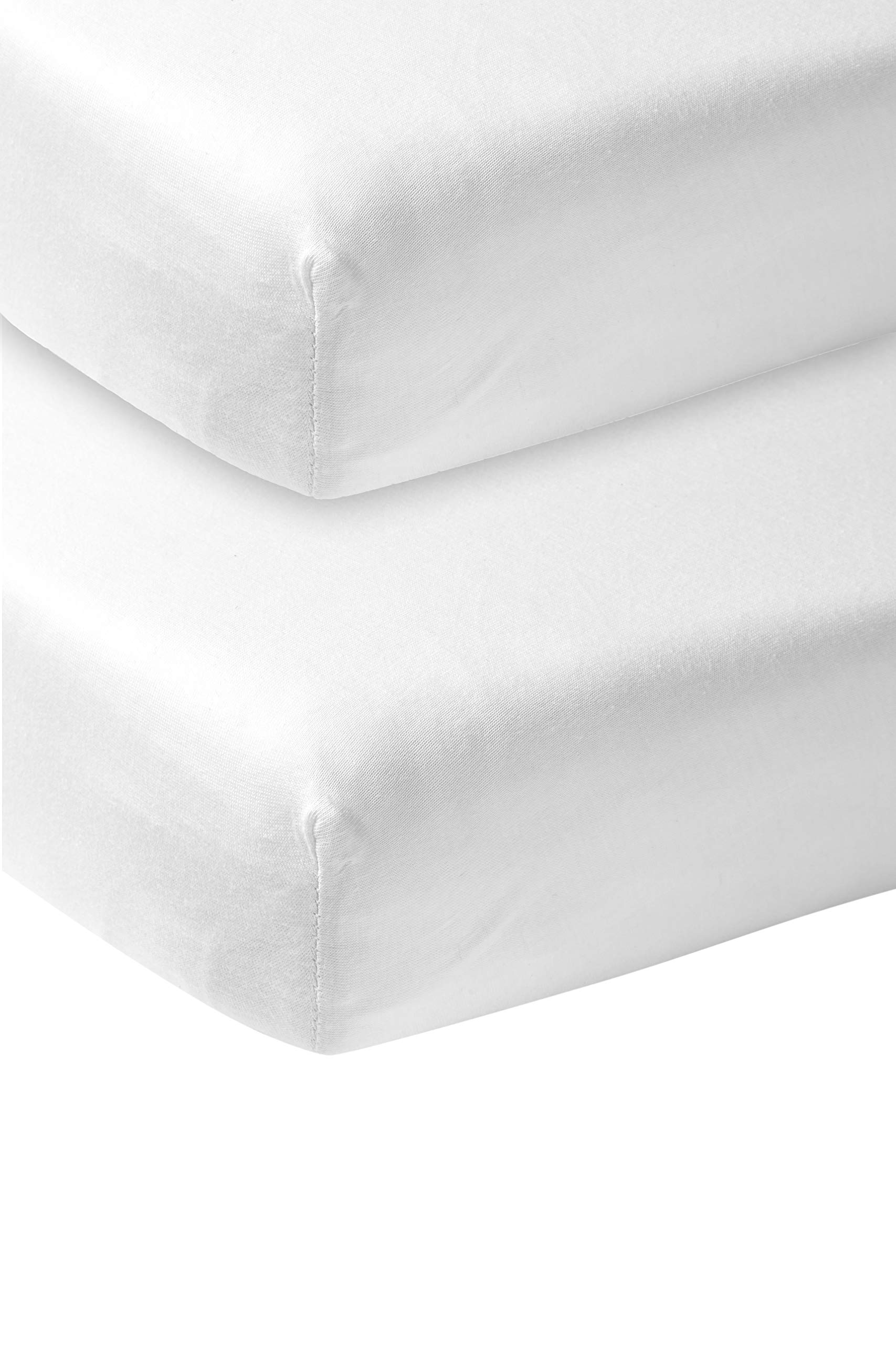Meyco Baby Fitted Sheets for Cot, Pack of 2, 70 x 140 cm, Jersey Fitted Sheet, 100% Cotton, Oeko Tex Certified, All-Round Elastic, Breathable, Plain, White