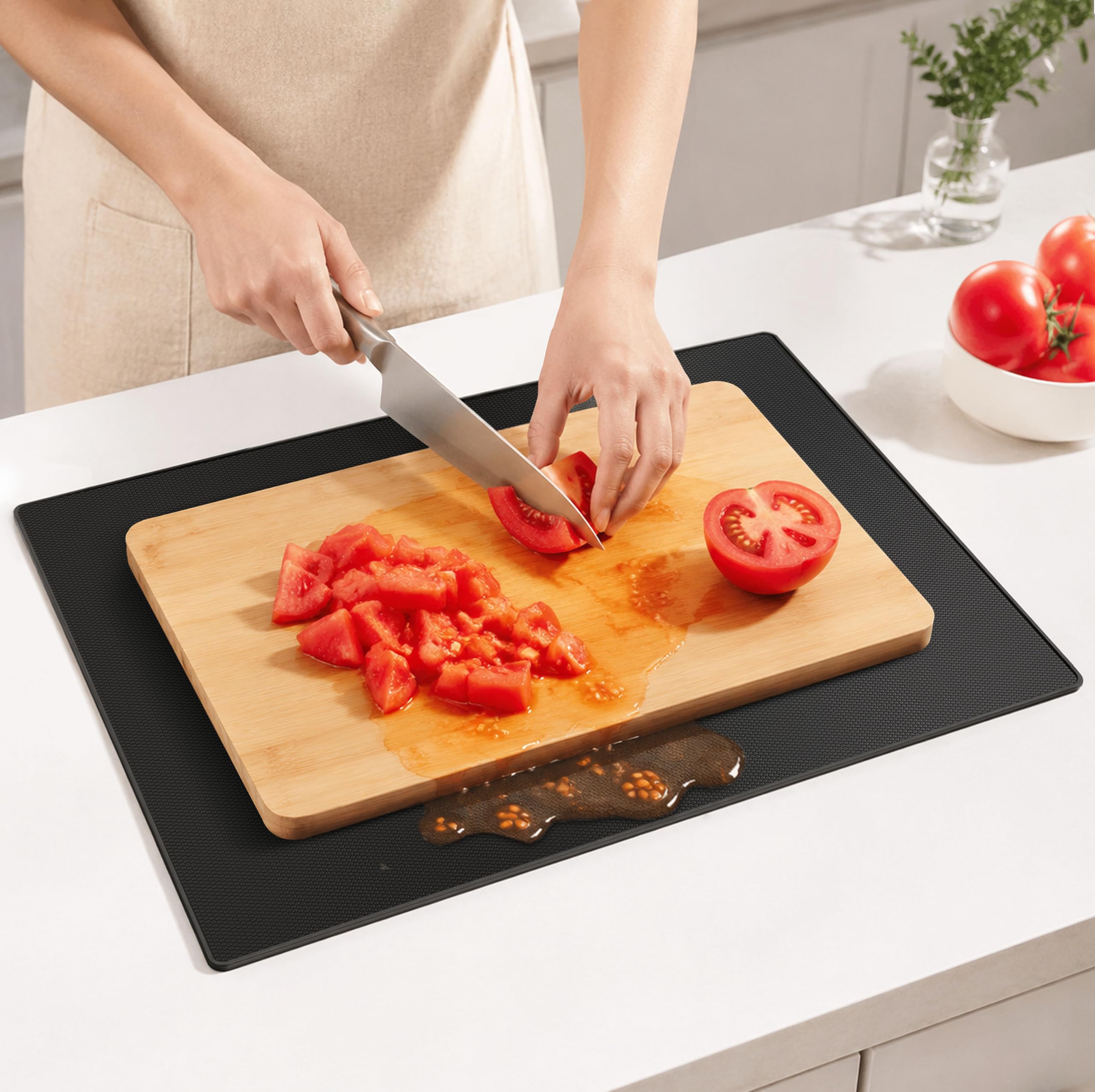 15"x18" Extra Large Double-Sided Non-Slip Cutting Board Mat, Raised Edges, Non-Adhesive, Multi-Purpose Safety Grip Pad for Chefs & Home Cooks – (Black, 1 Pack ）