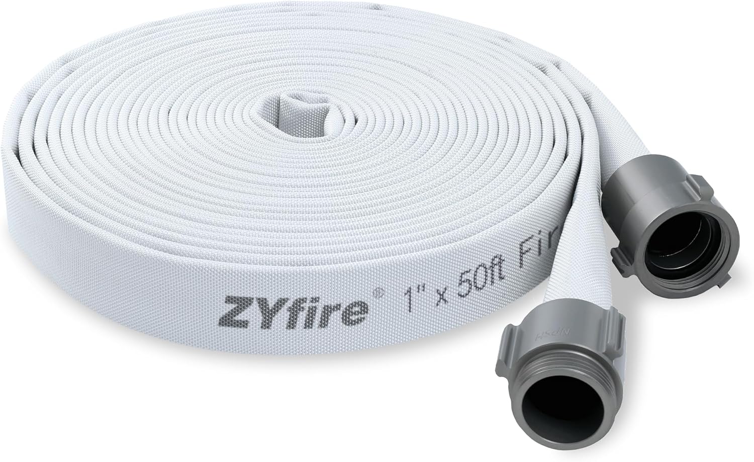 ZYfire Fire Hose - 1" ID x 50 FT Single Jacket EPDM Firefighter Hose with NPSH Aluminum Couplings 750 PSI Burst Pressure Lightweight for Use in Firefighting