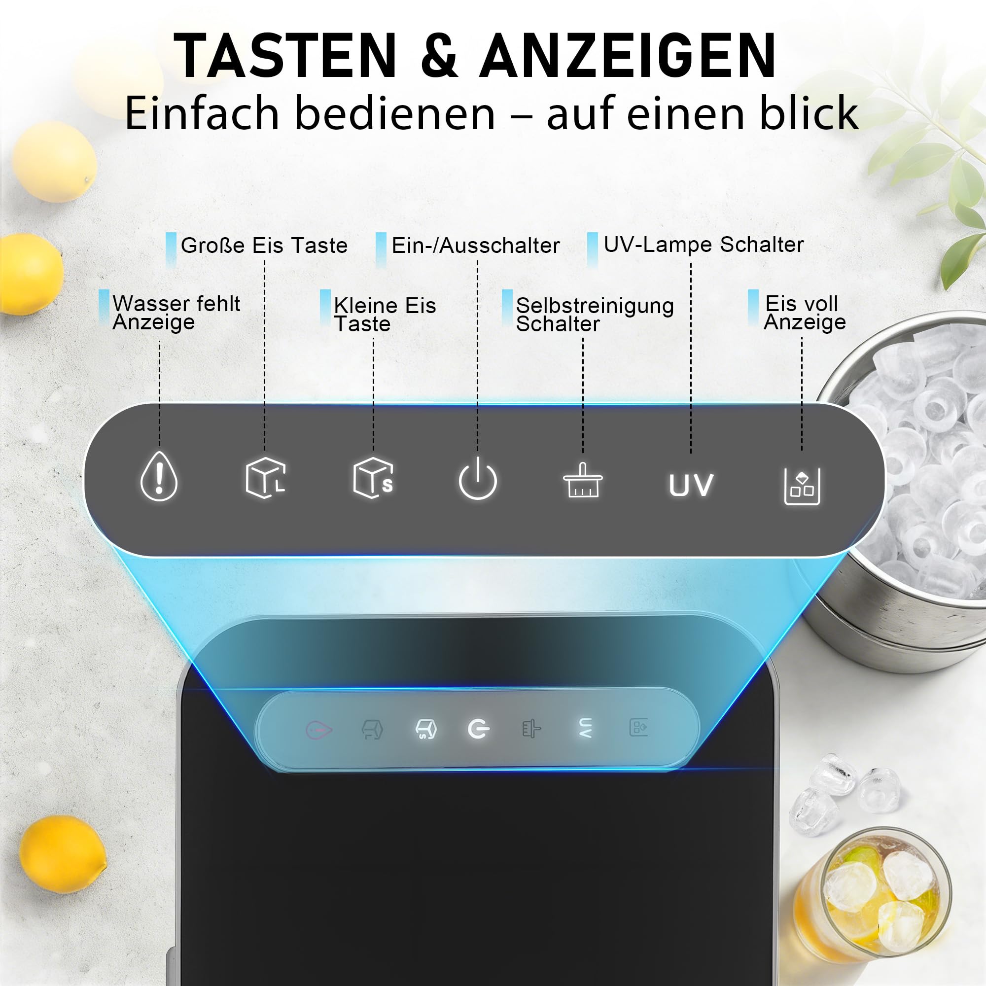Citybee Petite machine à glaçons Bullet Ice Cube Maker - 2 tailles - Mini silencieuse - Avec poignée portable - Pour bureau, camping et fête
