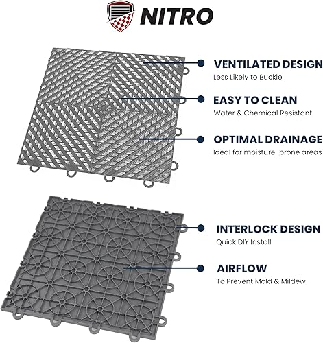 Miniatura 3 de FlooringInc's Nitro - Baldosas de piso de garaje encajables de 12 x 12 pulgadas, losetas de plástico entrelazado antideslizante, organización y