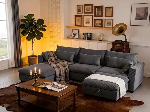 Miniatura 17 de asunflower Sofá biplaza con otomana de almacenamiento, sofá modular en forma de L de 86.6 pulgadas para sala de estar de espacio pequeño, sofá de