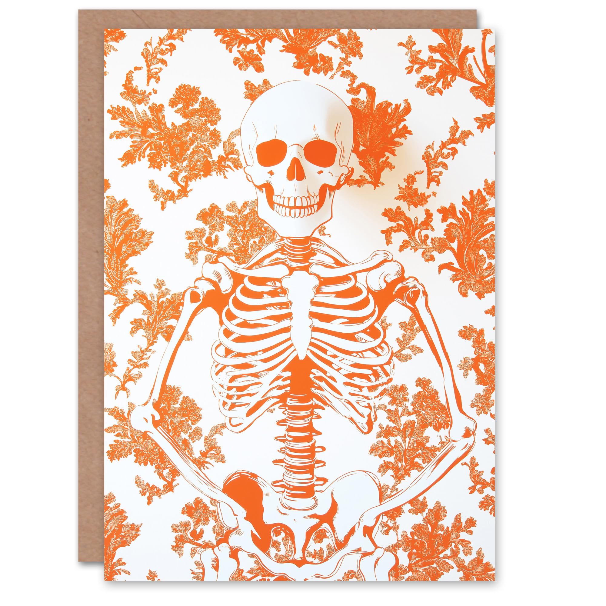 Wee Blue Coo Stylish Scary Skeleton Orange Fun Trick or Treat Haunted Scary Halloween Card Blank For All