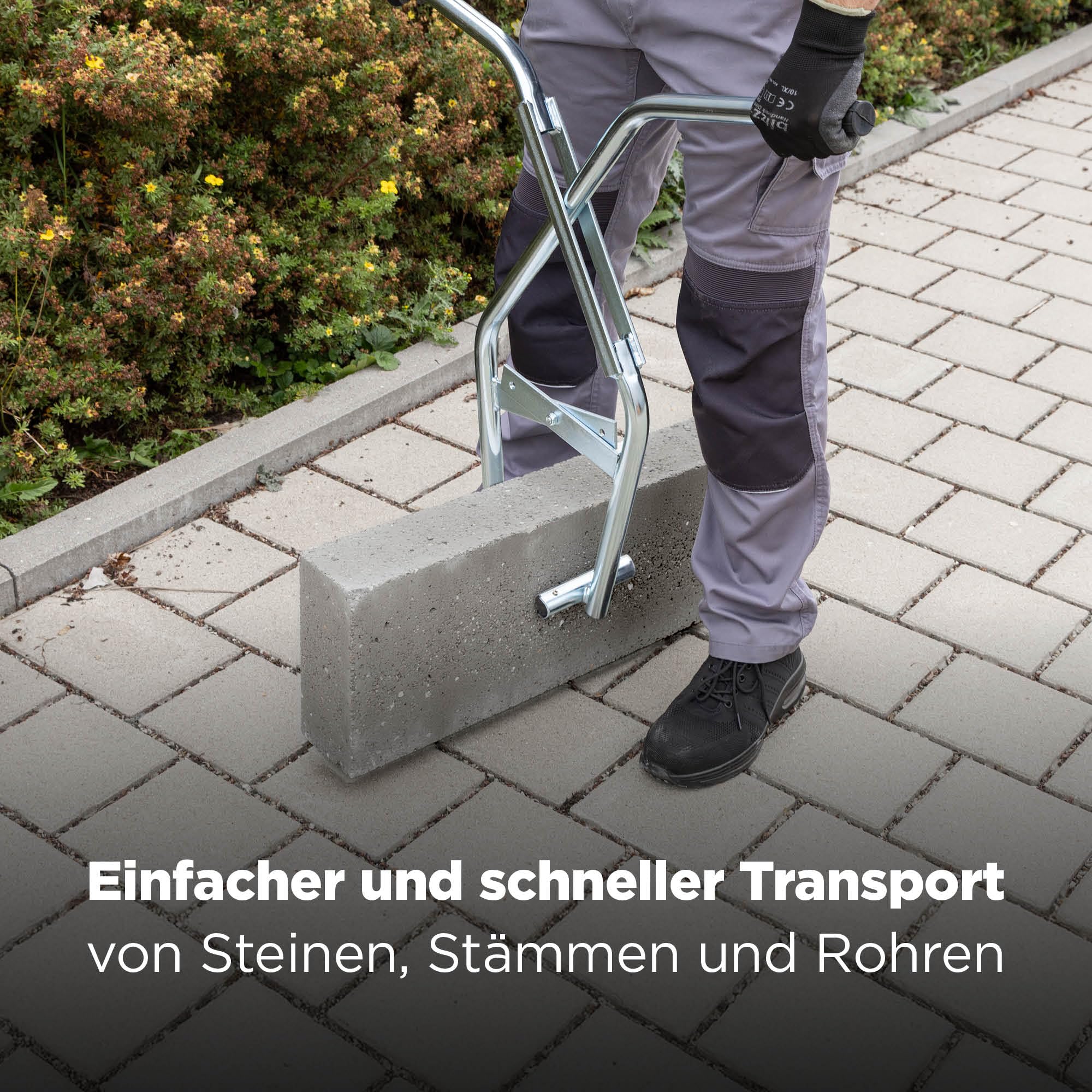 blizz-z Profi Bordsteinzange Tragkraft bis 80 kg, Spannweite: 350 mm | Bordsteinträger, Versetzzange zum Transport von Steinen, Stämmen und Rohren | Made in EU (Bordsteinzange)
