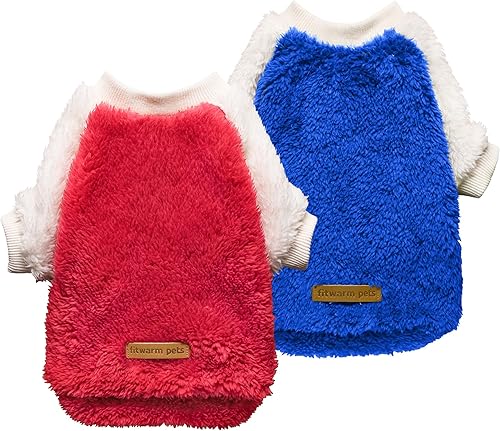 Fitwarm Paquete de 2 suéteres de vellón mullido para perro, ropa térmica para perros pequeños, niños y niñas, traje de invierno para mascotas, rojo,