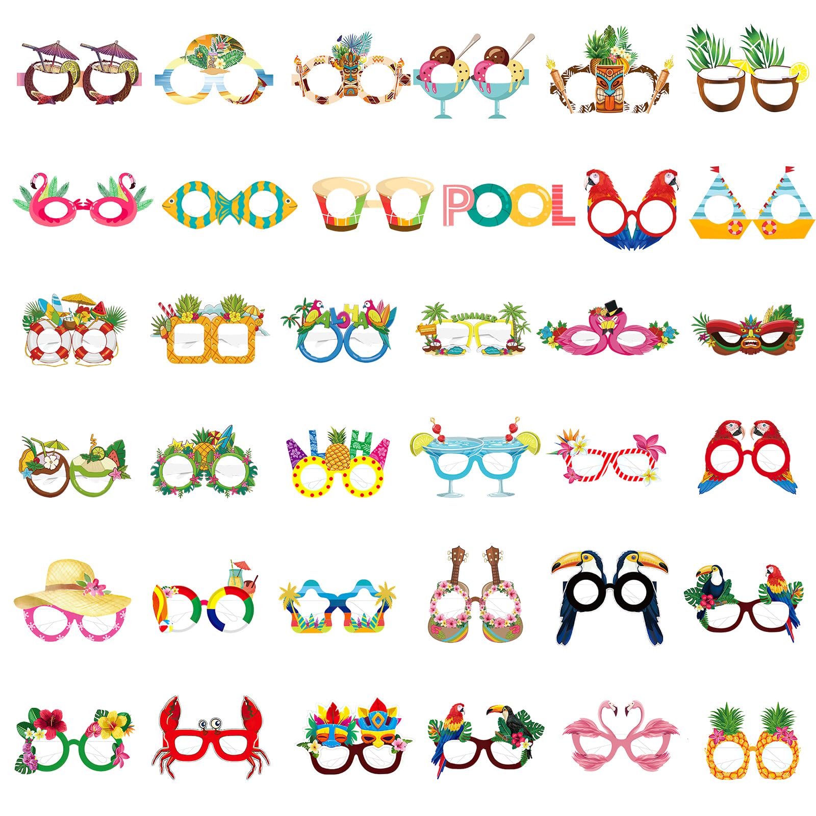 Hawaiian Party Glasses,Novelty Luau Party Glasses for Adults Kids,Paper Party Eyeglasses Mask,Hawaii Tropical Party Eyewear Glasses,Summer Beach Party Photo Booth Props Fancy Dress Decoration