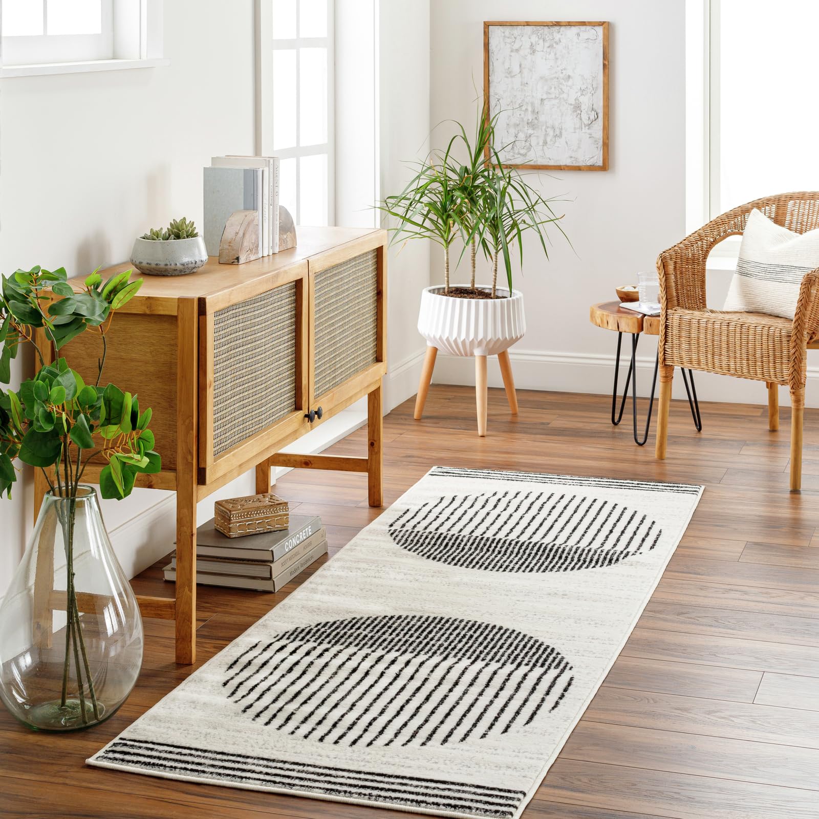 Livabliss Nairobi Teppich Wohnzimmer Boho, großer Teppich Schlafzimmer 80x220 cm - Teppiche für Esszimmer mit geometrischem Muster, Skandinavischer Wohnzimmerteppich modern in Elfenbein, Schwarz