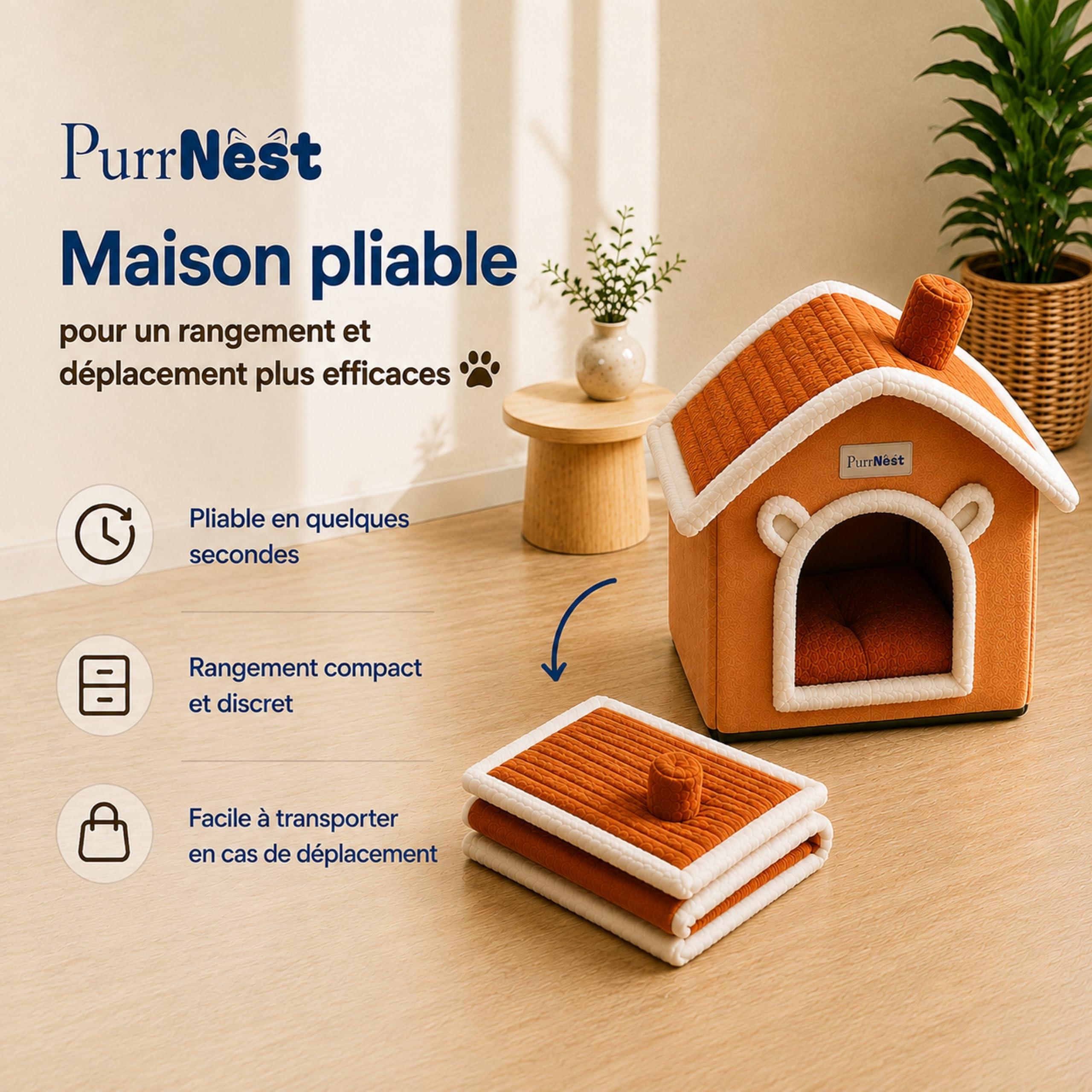 Maison Premium pour Chat, Niche Intérieure avec Coussin Doux Lavable, Couchage Cocon Confortable pour Chat et Petit Chien