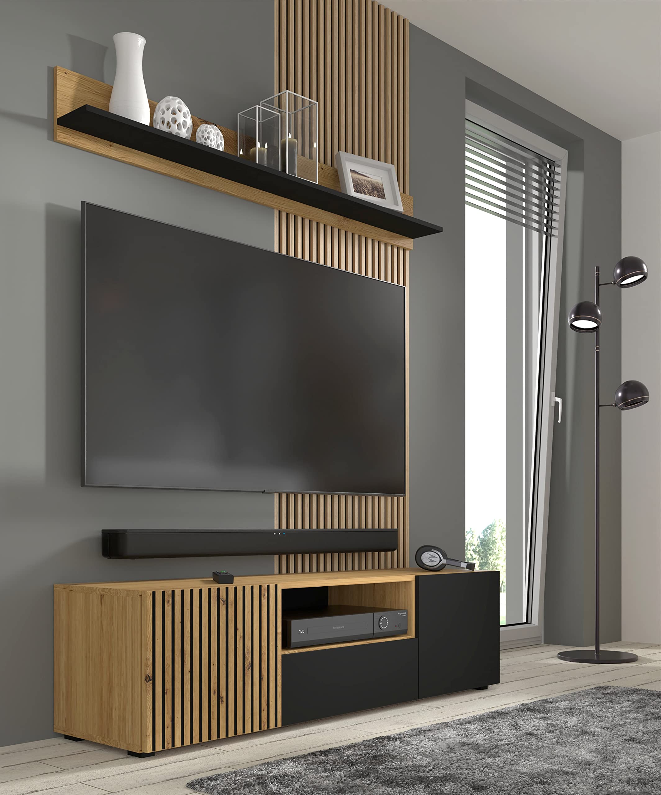 BIM Furniture Auris - Vitrina de cristal (115 cm), color negro mate