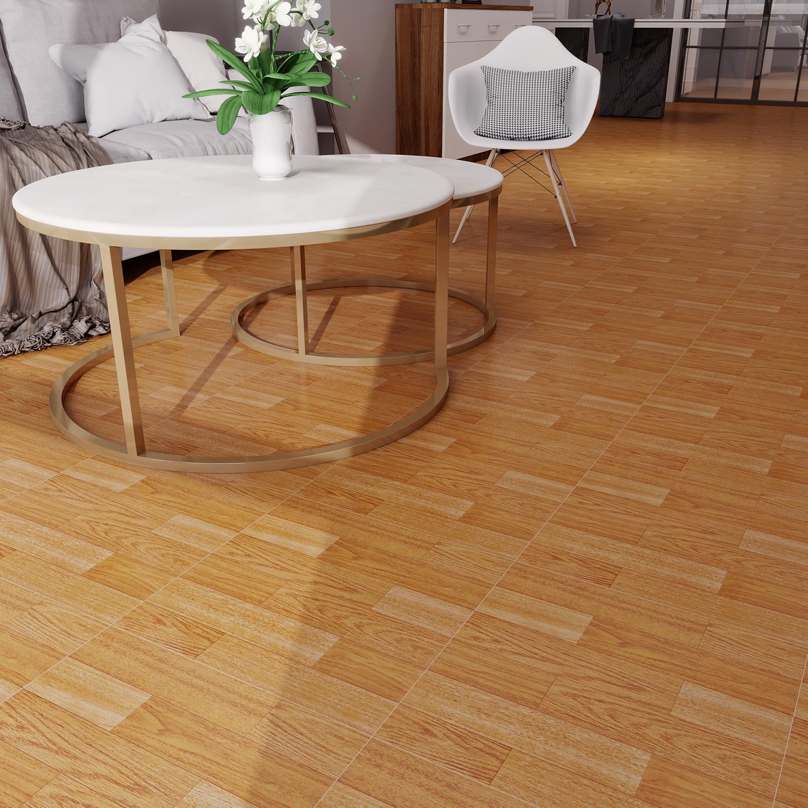 Lot de 30 carreaux de sol autocollants en vinyle imperméable pour salle de bains, cuisine, mur, cheminée (30,5 x 30,5 cm, chêne naturel)