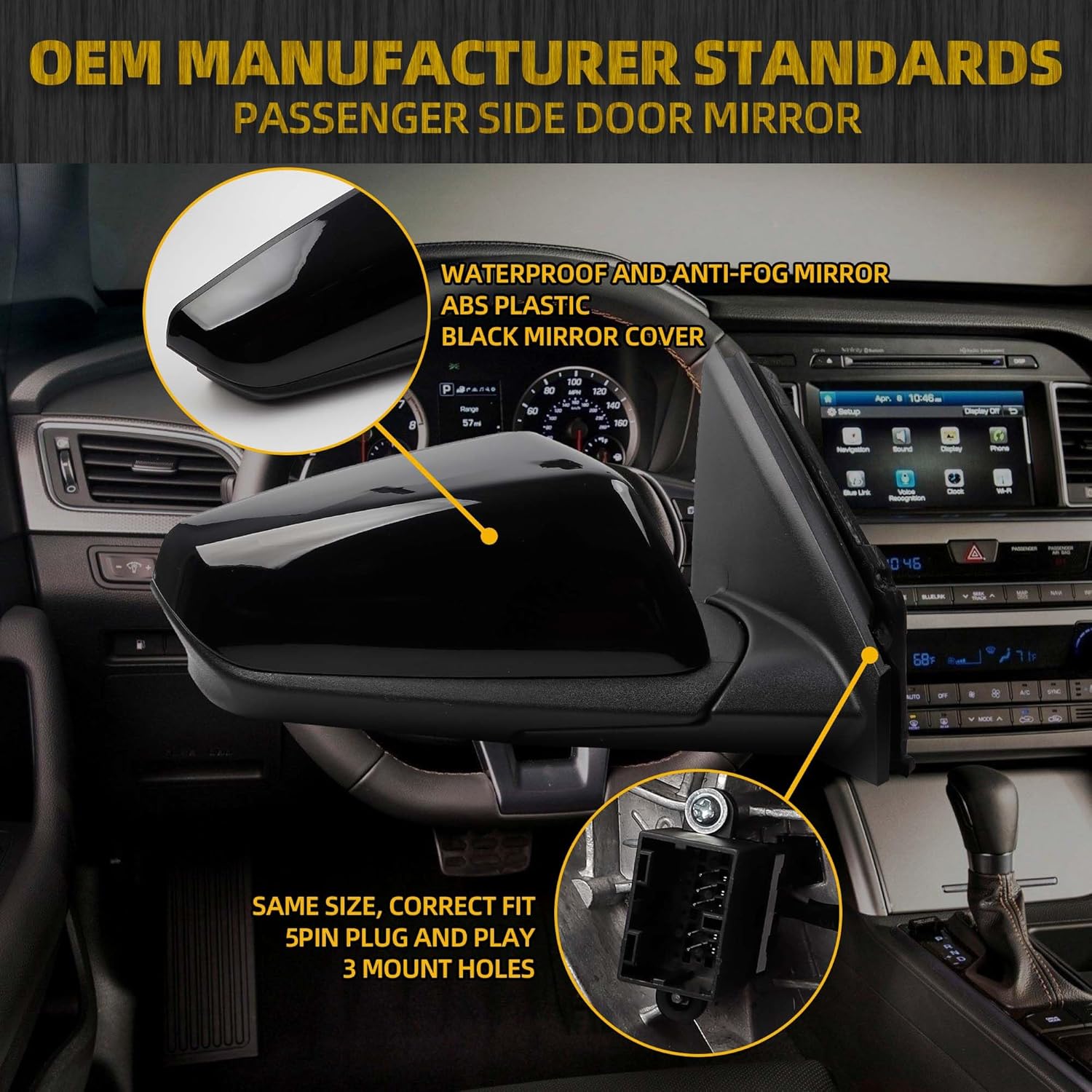 Dasbecan Right Passenger Side Mirror Compatible With 2018-2023 Chevy Equinox GMC Terrain Rearview Mirror With Heated Glass/Power Glass/Manual Folding Replace# GM1321560 (5pin) Black