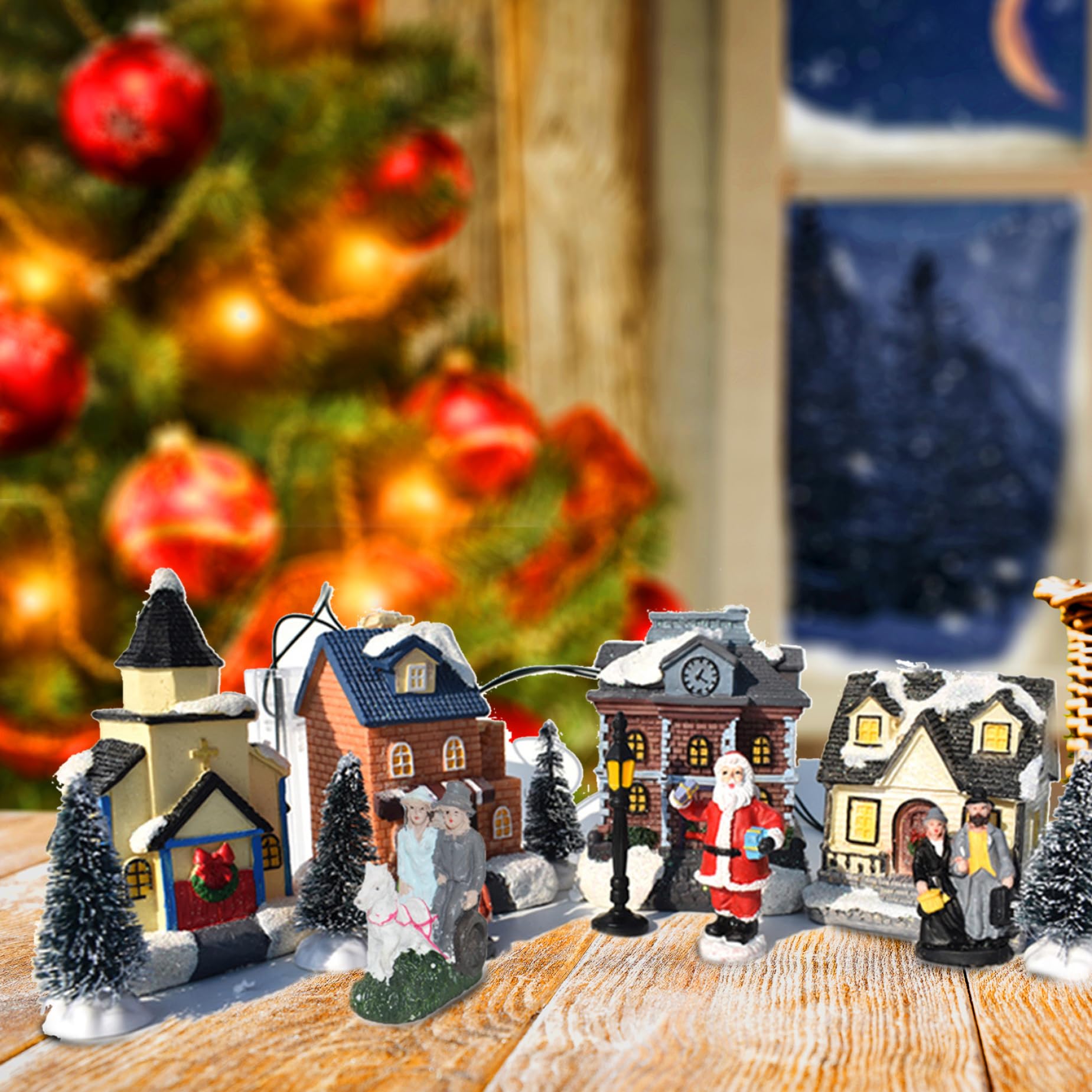 Conjuntos de Pueblo de Navidad, Conjuntos de Pueblo de Navidad 10 Piezas/Juego Ilumina Ciudad Decorativa de Resina de simulación de Invierno en Miniatura, sin batería