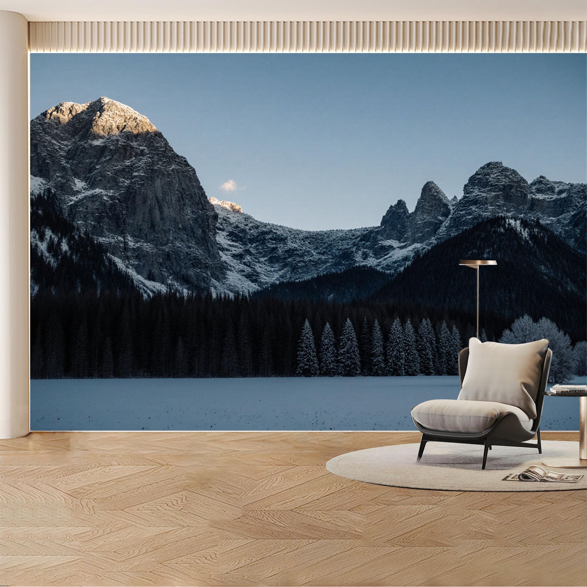 Custom Wall Mural Wallpaper Snowy Mountain Forest Landscape Nature 3D Effect Wall Decor Minimalist Misty Removable SelfAdhesive Large Photo for Living Room， Bedroom， Office