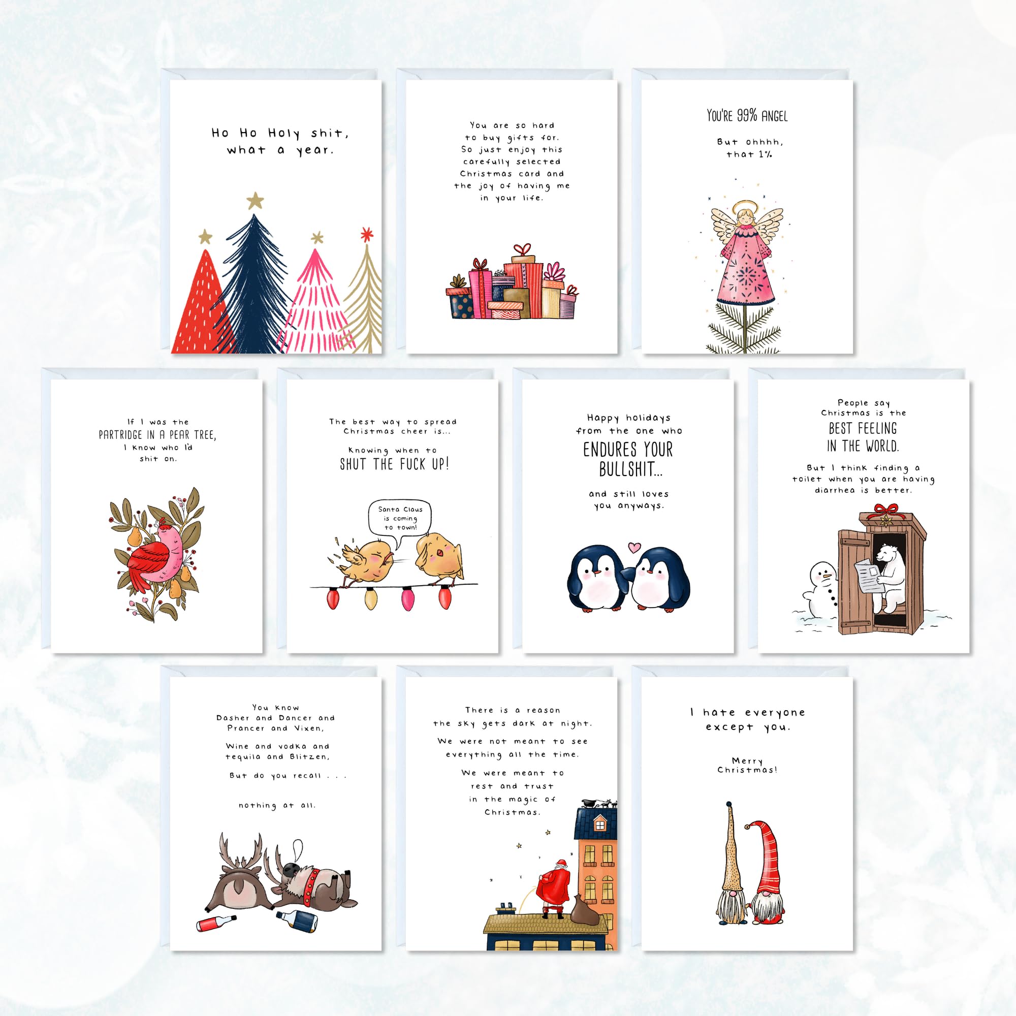 Christmas Card Pack Funny & Sarcastic, 20 Festive Greeting Cards, Xmas Multipack, Blank Inside, for Friends Family - Image 2