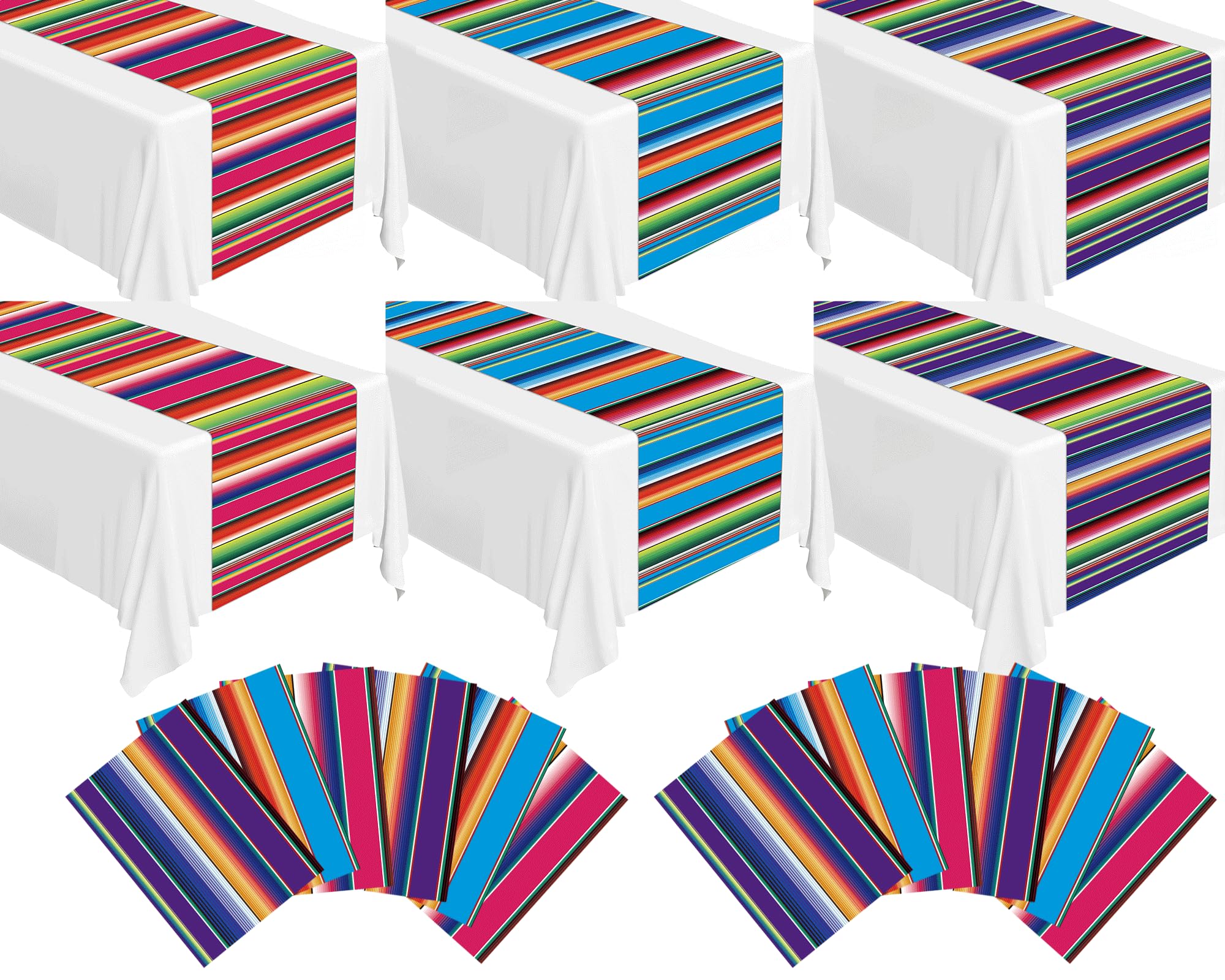 12Pack Plastic Mexican Table Runner Disposable Fifth of May Mexican Serape Table Runner 14 x 84In Multicolor Striped Table Cover for Dinning Table Fiesta Party Taco Party Decor Supplies