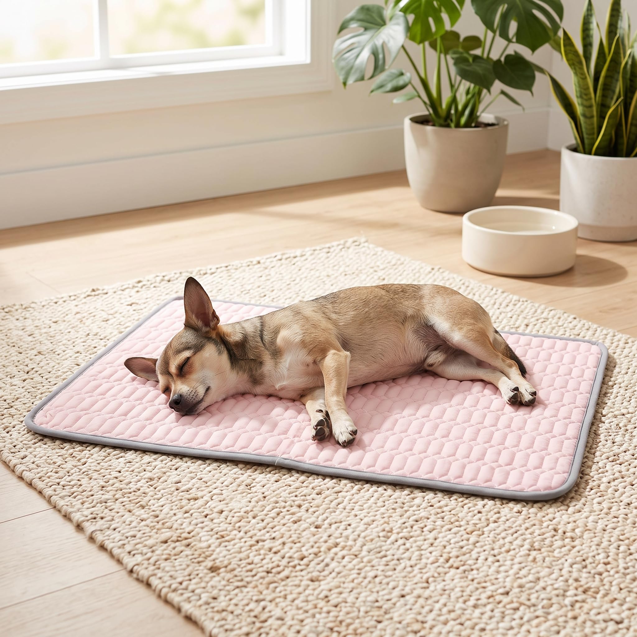 Tapis Rafraîchissant pour Animaux Compagnie, Tissu Frais et Respirant, pour Chien et Chat, Lavable, Rose pâle, Très Grand (90 * 70cm)
