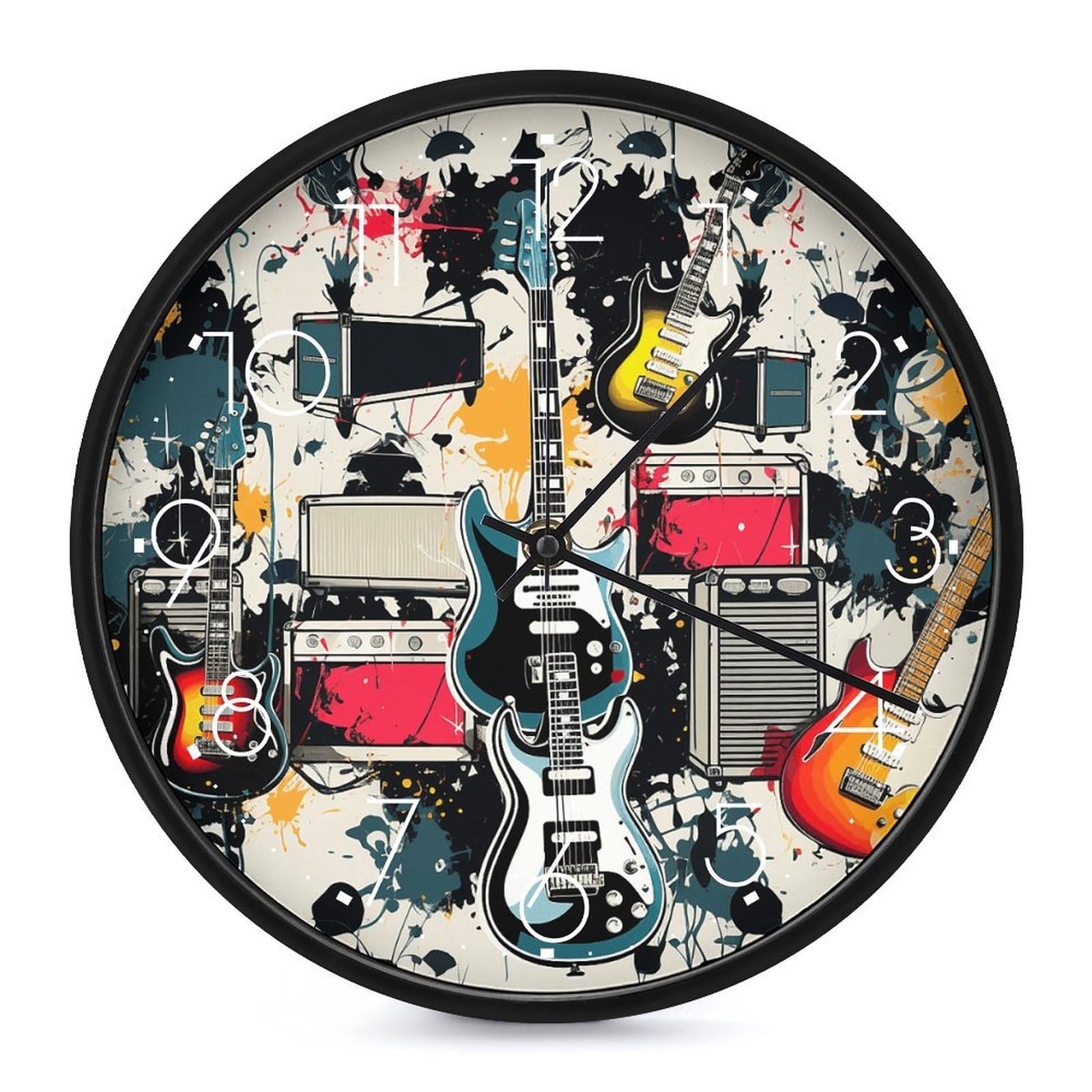 Horloge murale silencieuse musique rock blanche 25,4 cm sans tic-tac pour salon