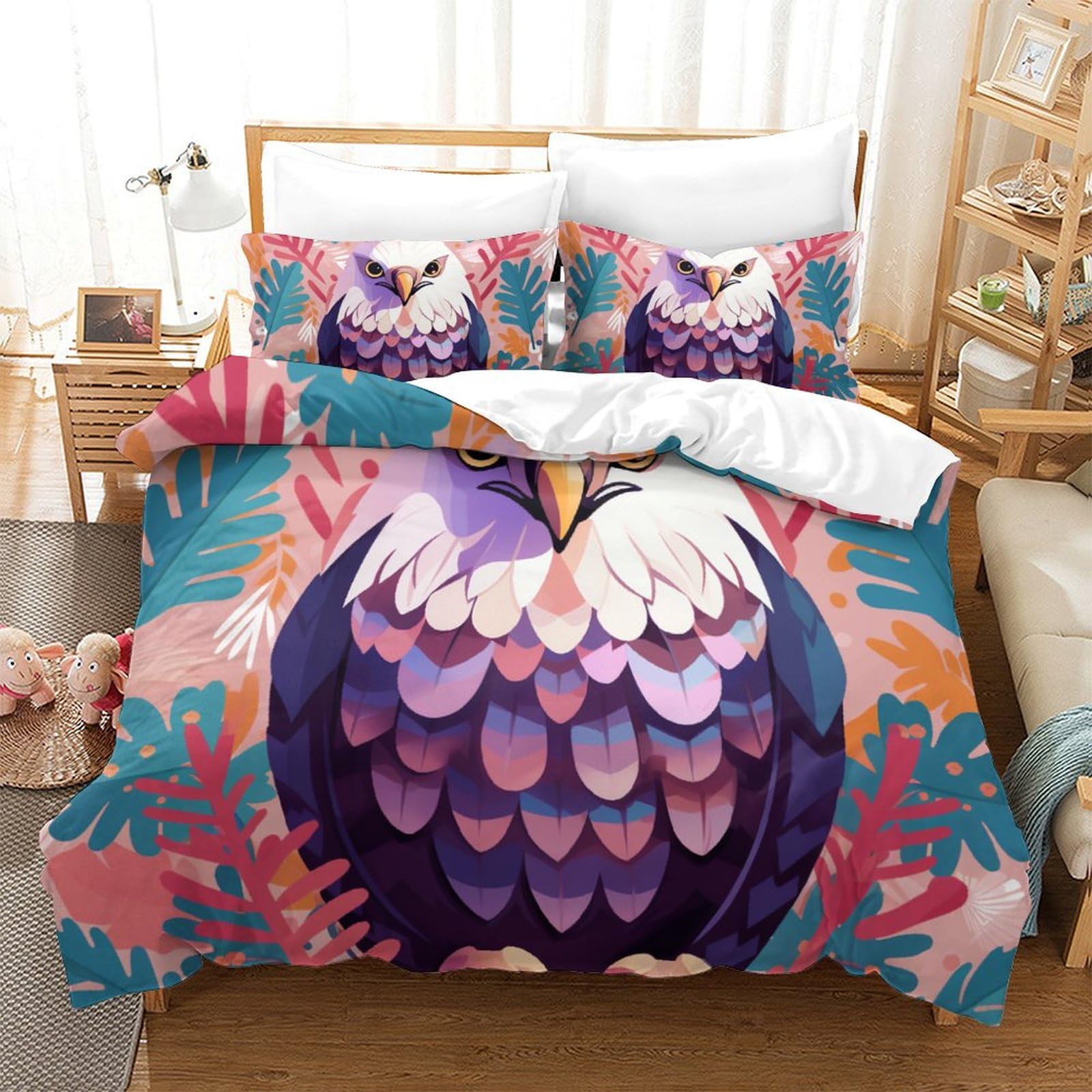Parure de lit aigle microfibre anti-glisse avec fermeture éclair 260x220 cm pour grand lit enfant