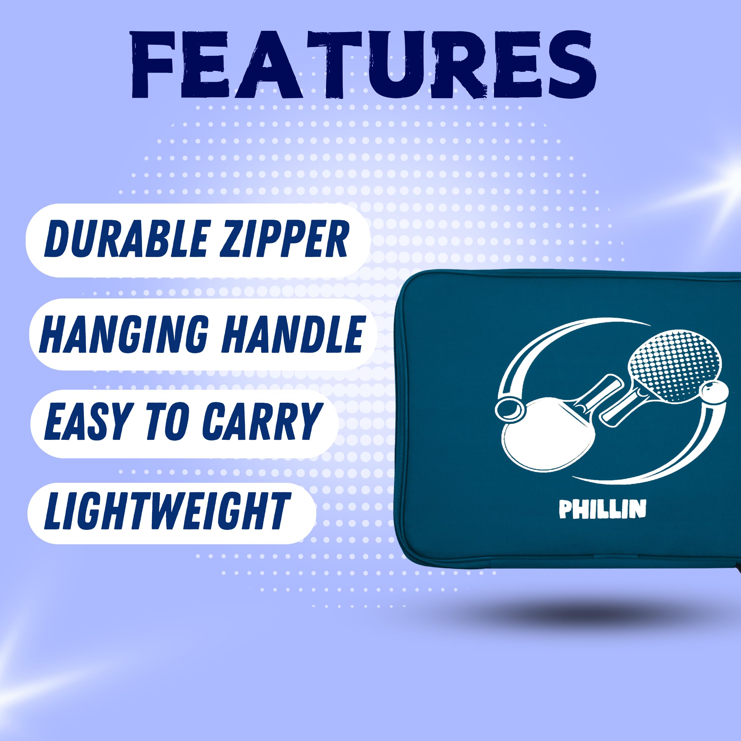 PHLLIN Table Tennis Racket Cover Tennis Bags Zipper Bag tt Racket case Blue 2