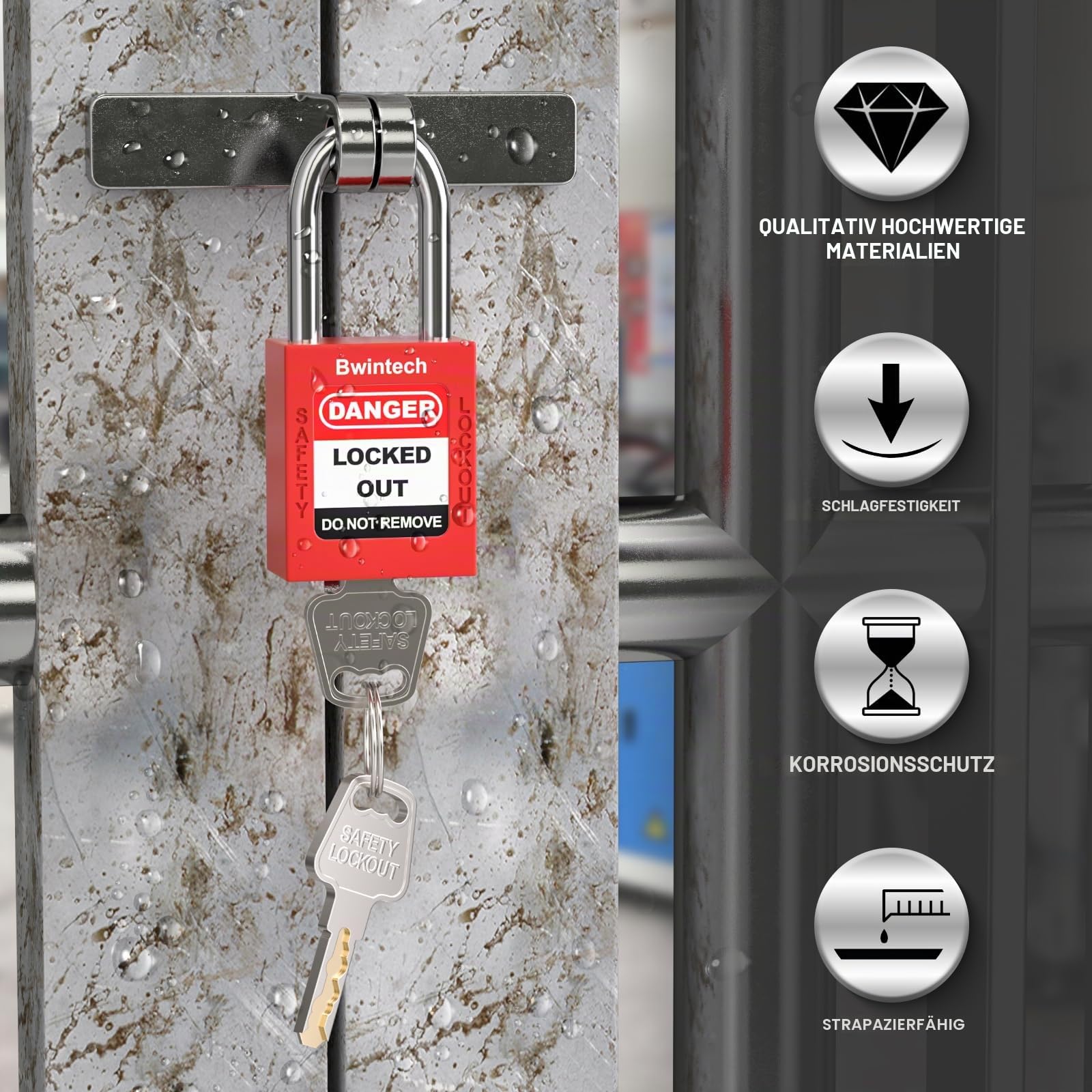Bwintech 10 Stück 38MM verschlüsselt verschiedene rote Sicherheitsvorhängeschloss Lockout Tagout Schloss für Lock Out Tag Out Stationen und Geräte