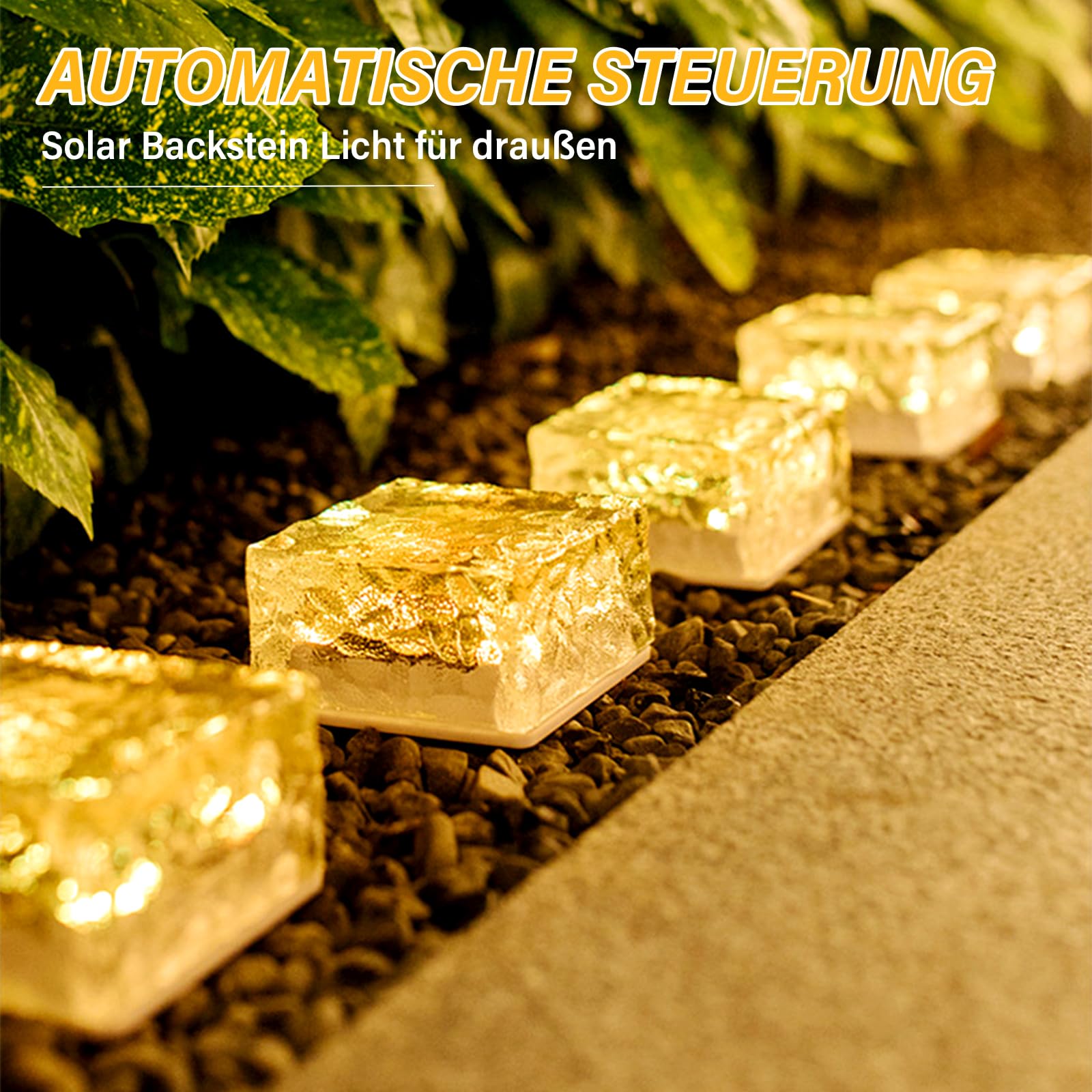 MEDOYOH 1 Pièce De 6 Perles Solaires En Verre Pavés - Lumière Blanche Chaude - Capteur De Lumière Marche/arrêt - Lampe Solaire étanche - Spot De Sol Pour Extérieur Jardin Ou Cour