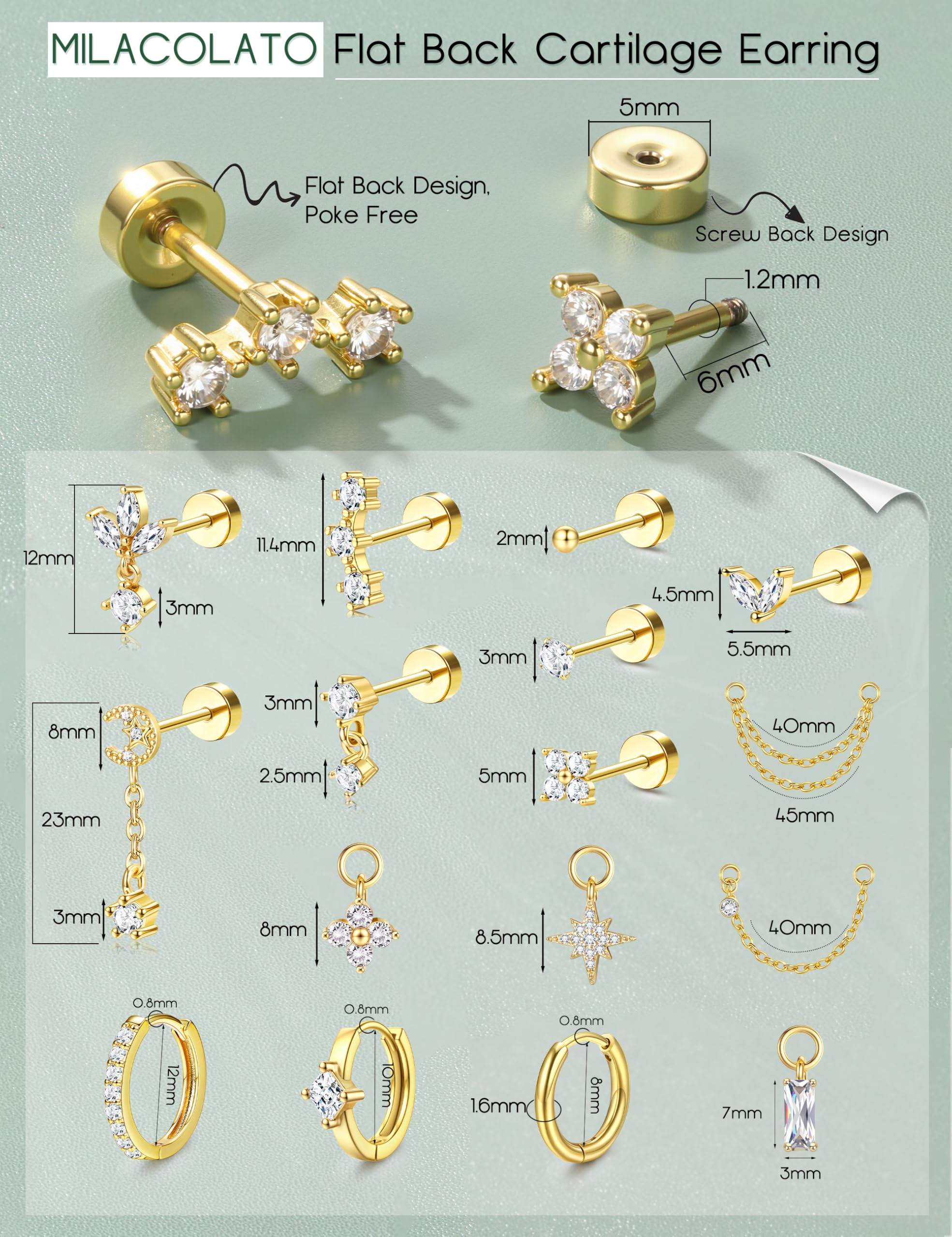 Helix Piercing Schmuck Set mit Ohrringen aus Chirurgenstahl