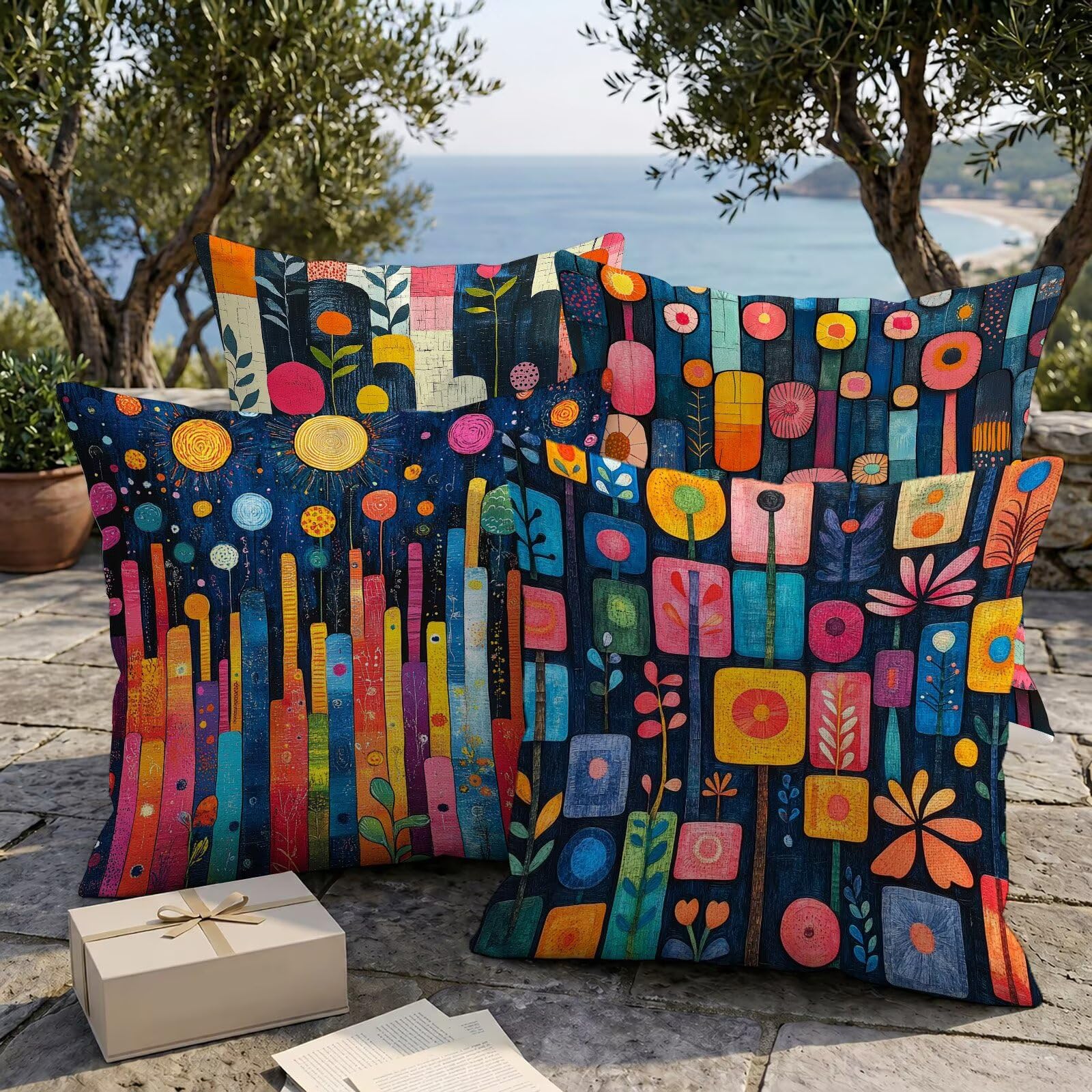 Fundas de Cojines Impermeables para Exterior Geometría Funda Cojin 80x80 cm Juego de 4 Cuadradas Lino Funda de Almohada Decorativas para Sofá Terraza Silla Jardín Cojines Decorativos (Flor) L-O263
